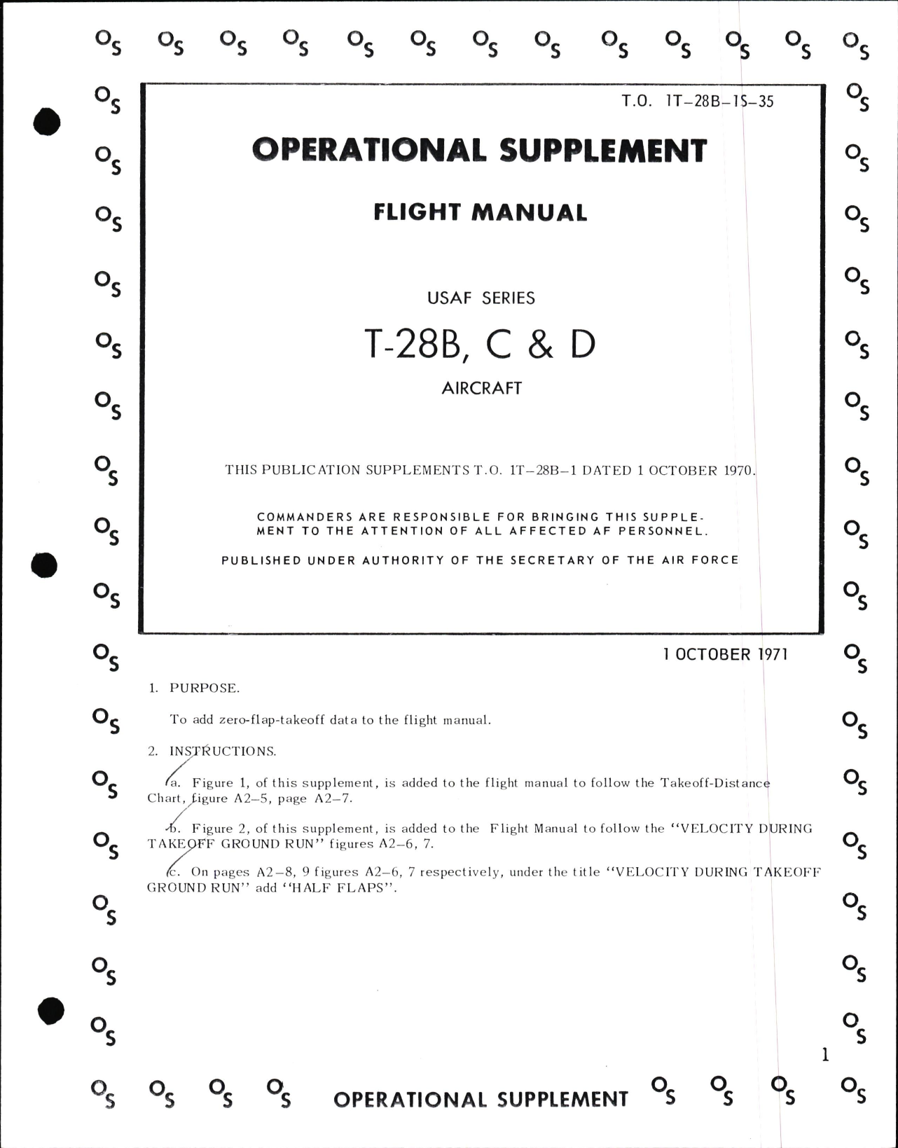 Sample page 1 from AirCorps Library document: Operational Supplement to Flight Manual for T-28B, C, & D, 