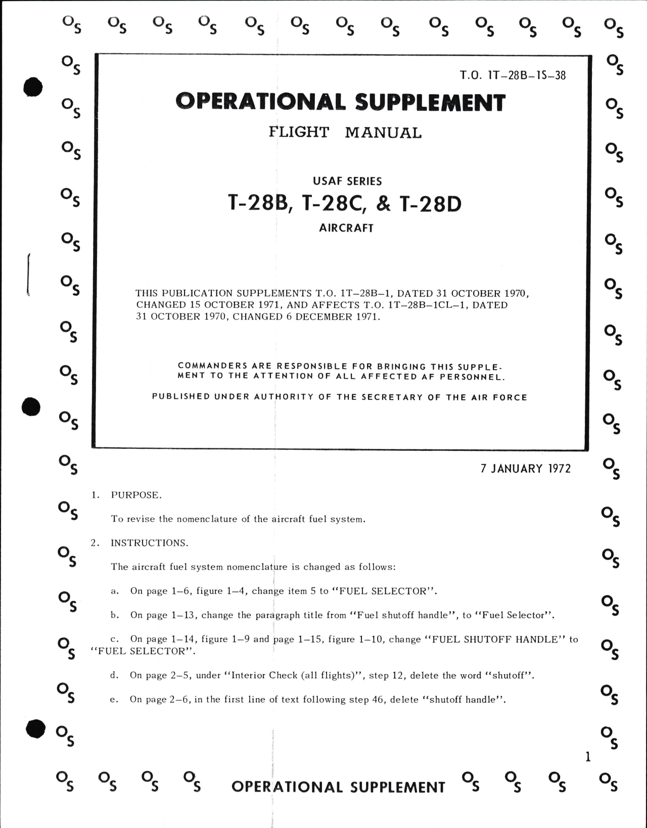 Sample page 1 from AirCorps Library document: Operational Supplement to Flight Manual for T-28B, T-28C, & T-28D,