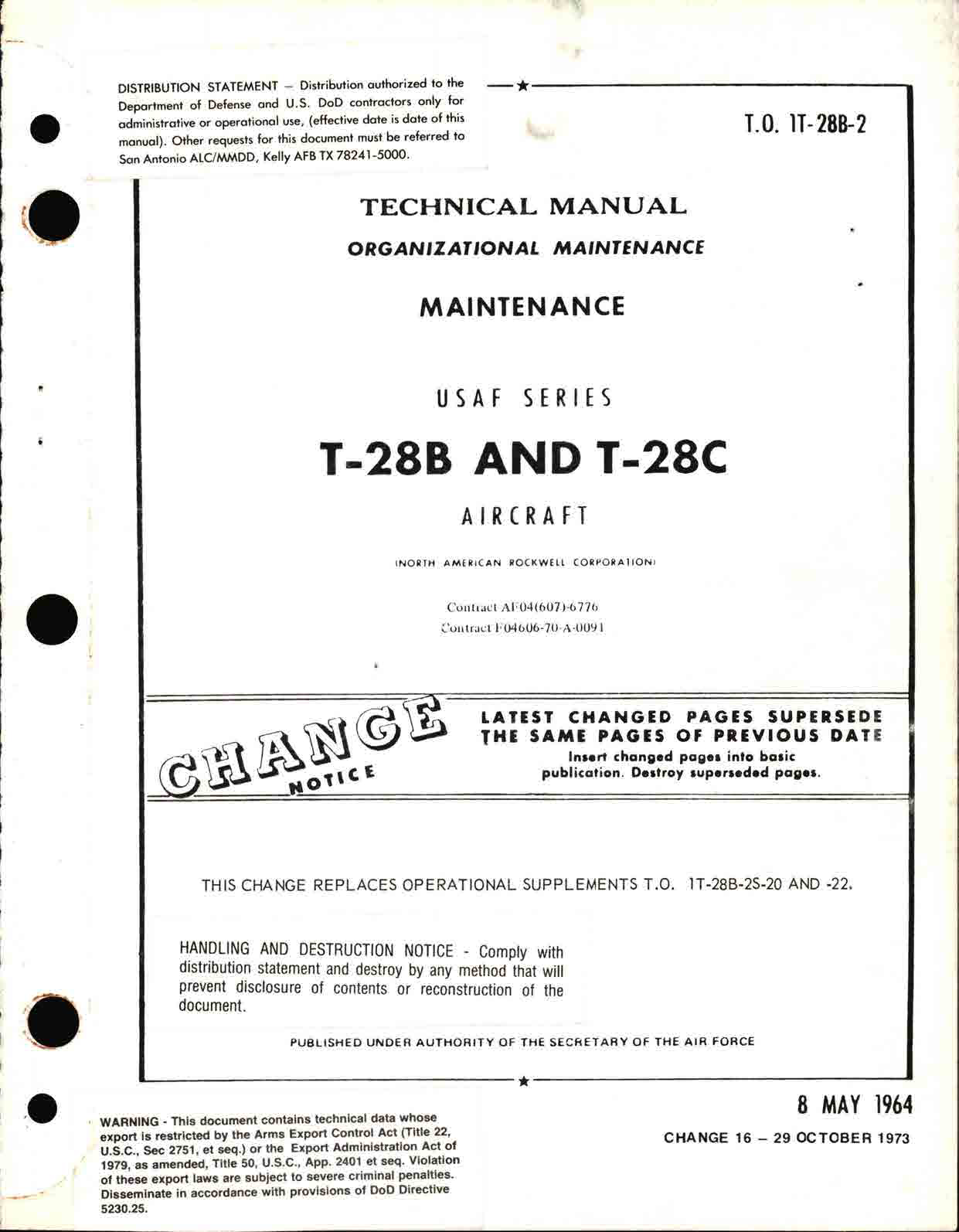 Sample page 1 from AirCorps Library document: Organizational Maintenance Manual for USAF Series T-28B & T-28C
