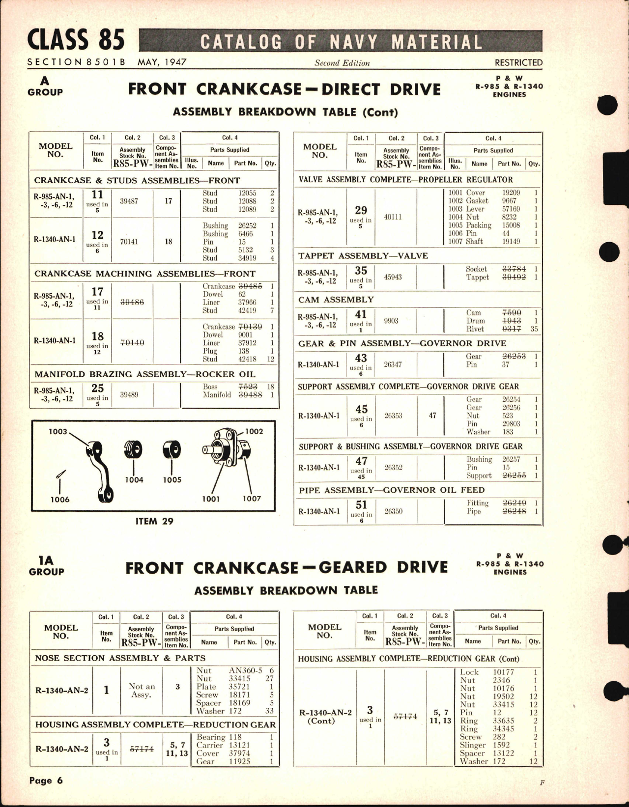 Sample page 6 from AirCorps Library document: Pratt & Whitney Spare Parts for Pratt & Whitney Engines R985-AN-1, -3, -6, -12, R-1340-AN-1, and -2