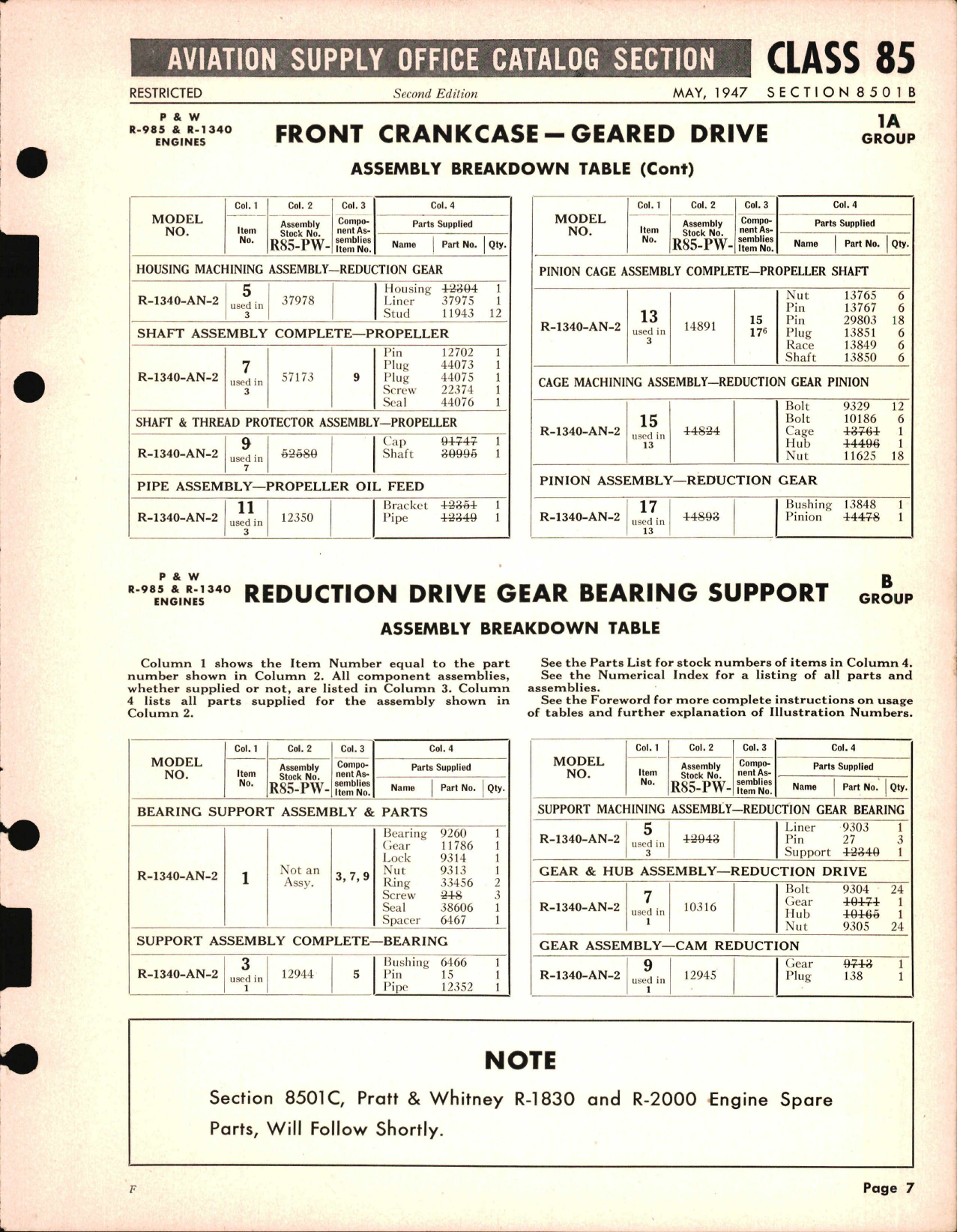 Sample page 7 from AirCorps Library document: Pratt & Whitney Spare Parts for Pratt & Whitney Engines R985-AN-1, -3, -6, -12, R-1340-AN-1, and -2