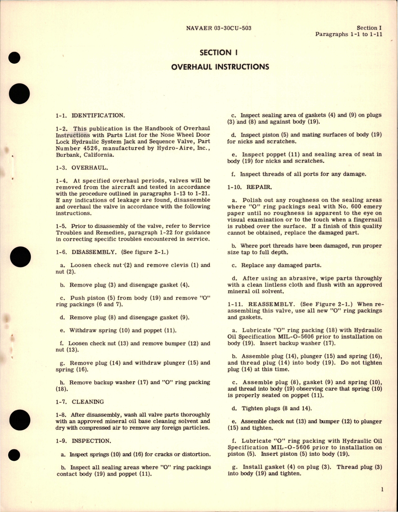 Sample page 5 from AirCorps Library document: Overhaul Instructions with Parts for Nose Wheel Door Lock Hydraulic System Jack and Sequence Valve - Model 4526