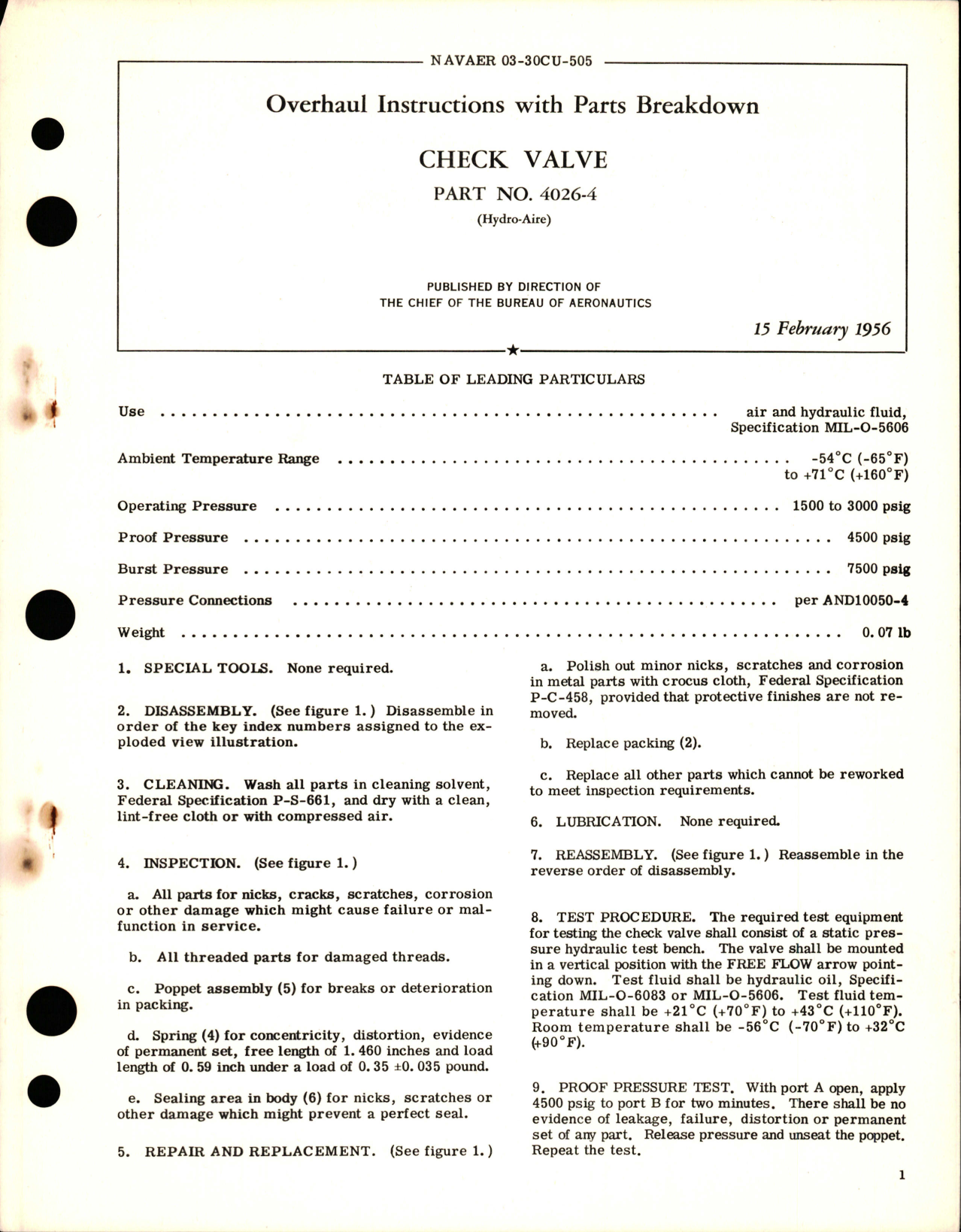 Sample page 1 from AirCorps Library document: Overhaul Instructions with Parts Breakdown for Check Valve - Part 4026-4