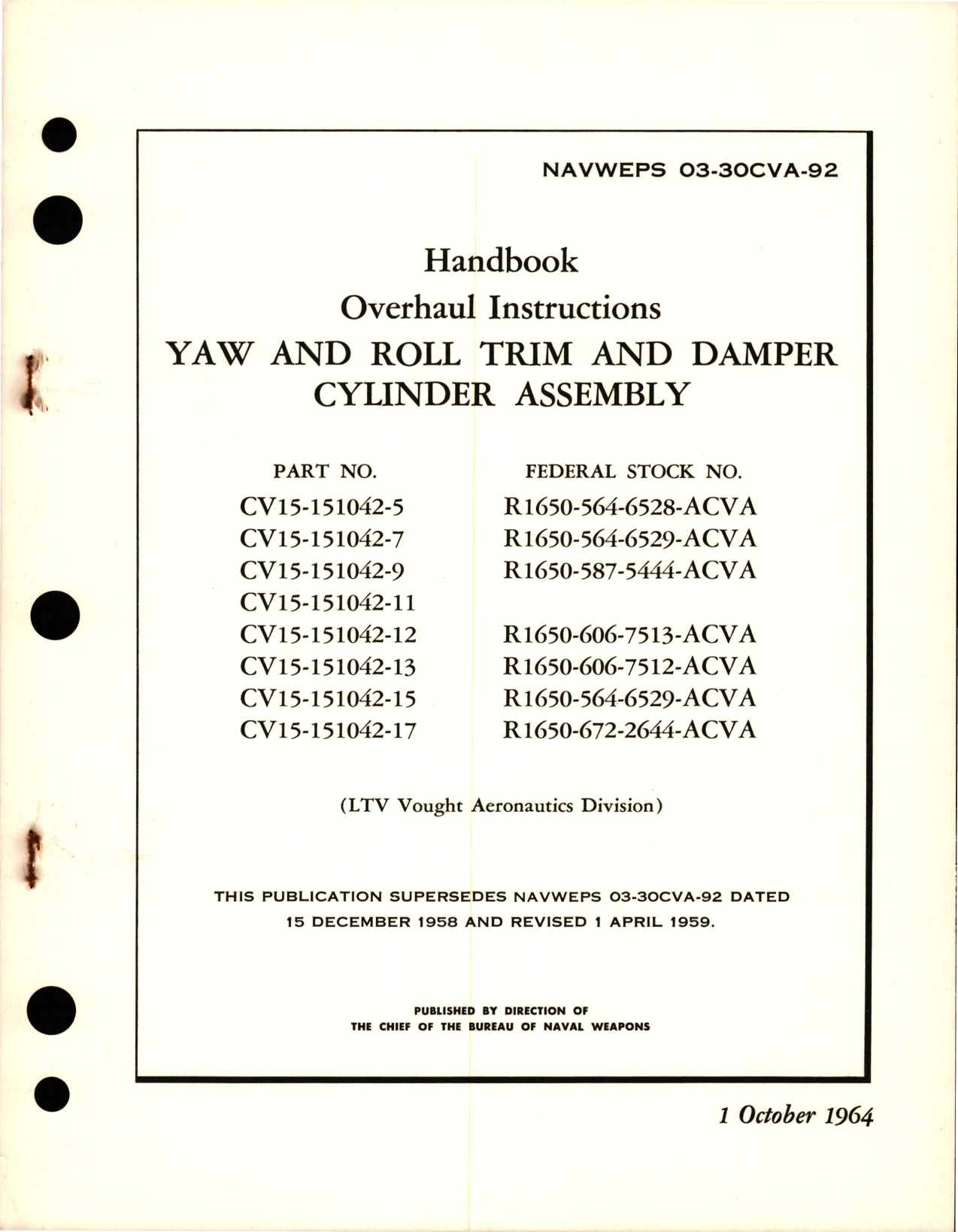 Sample page 1 from AirCorps Library document: Overhaul Instructions for Yaw and Roll Trim and Damper Cylinder Assembly