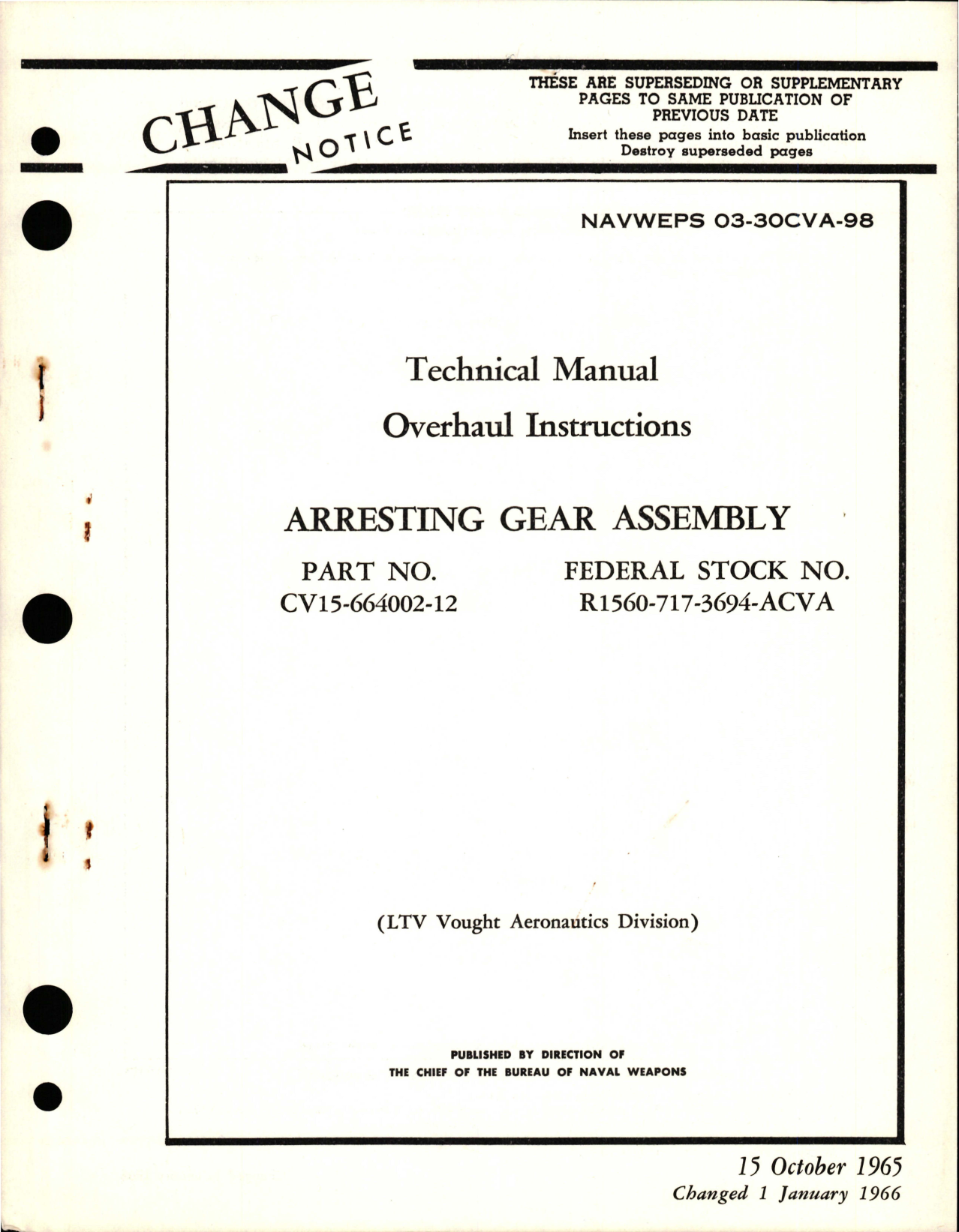 Sample page 1 from AirCorps Library document: Overhaul Instructions for Arresting Gear Assembly - Part CV15-664002-12