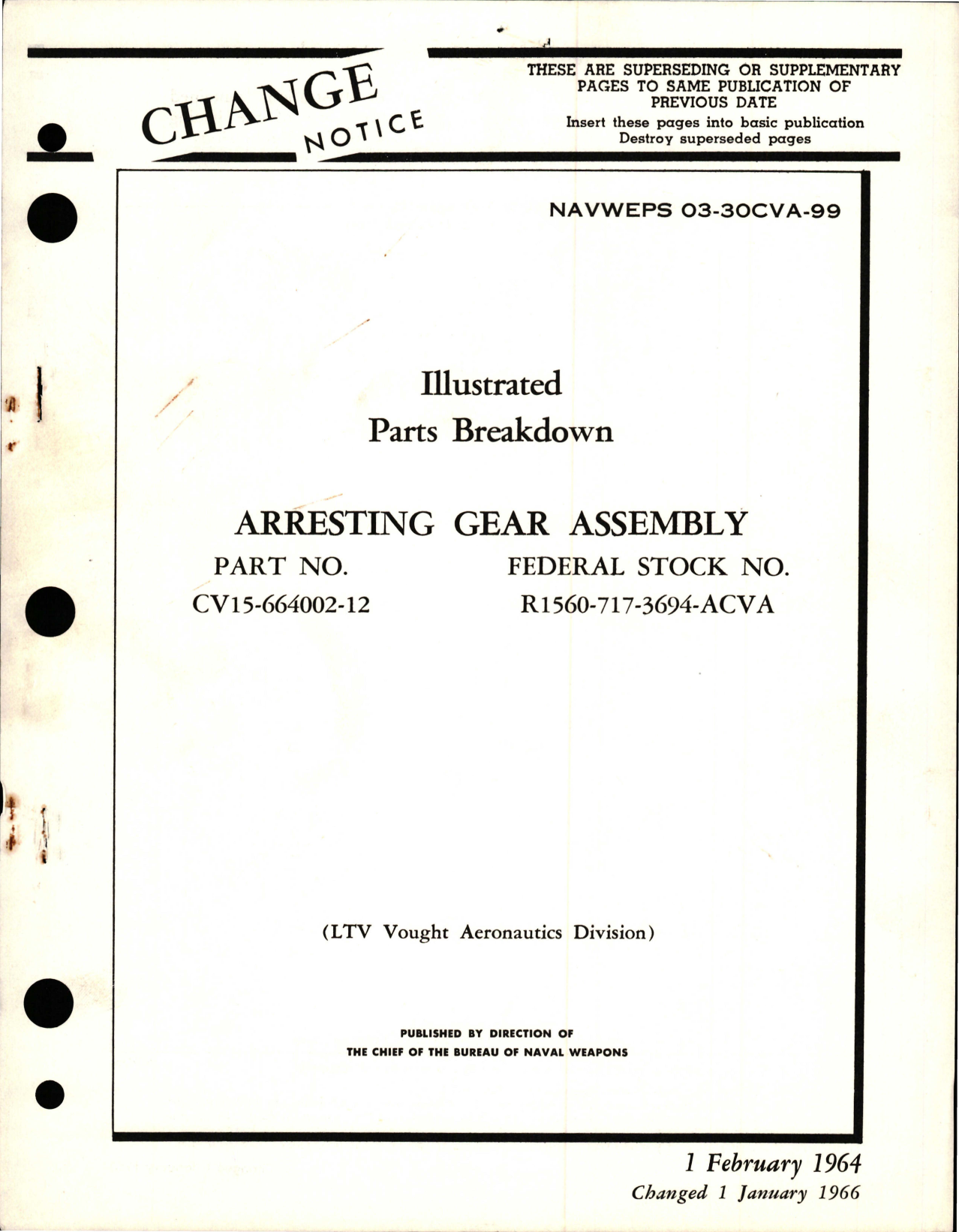 Sample page 1 from AirCorps Library document: Illustrated Parts Breakdown for Arresting Gear Assembly - Part CV15-664002-12