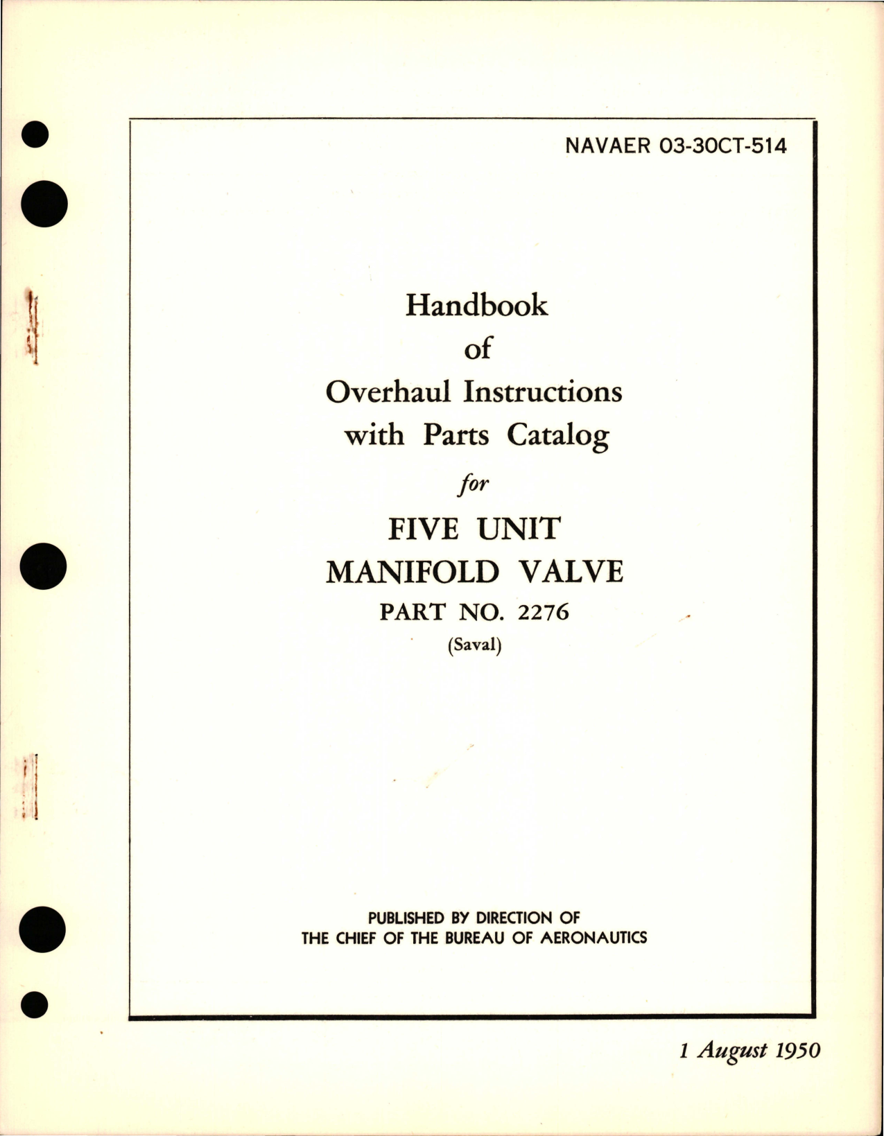 Sample page 1 from AirCorps Library document: Overhaul Instructions with Parts Catalog for Five Unit Manifold Valve - Part 2276