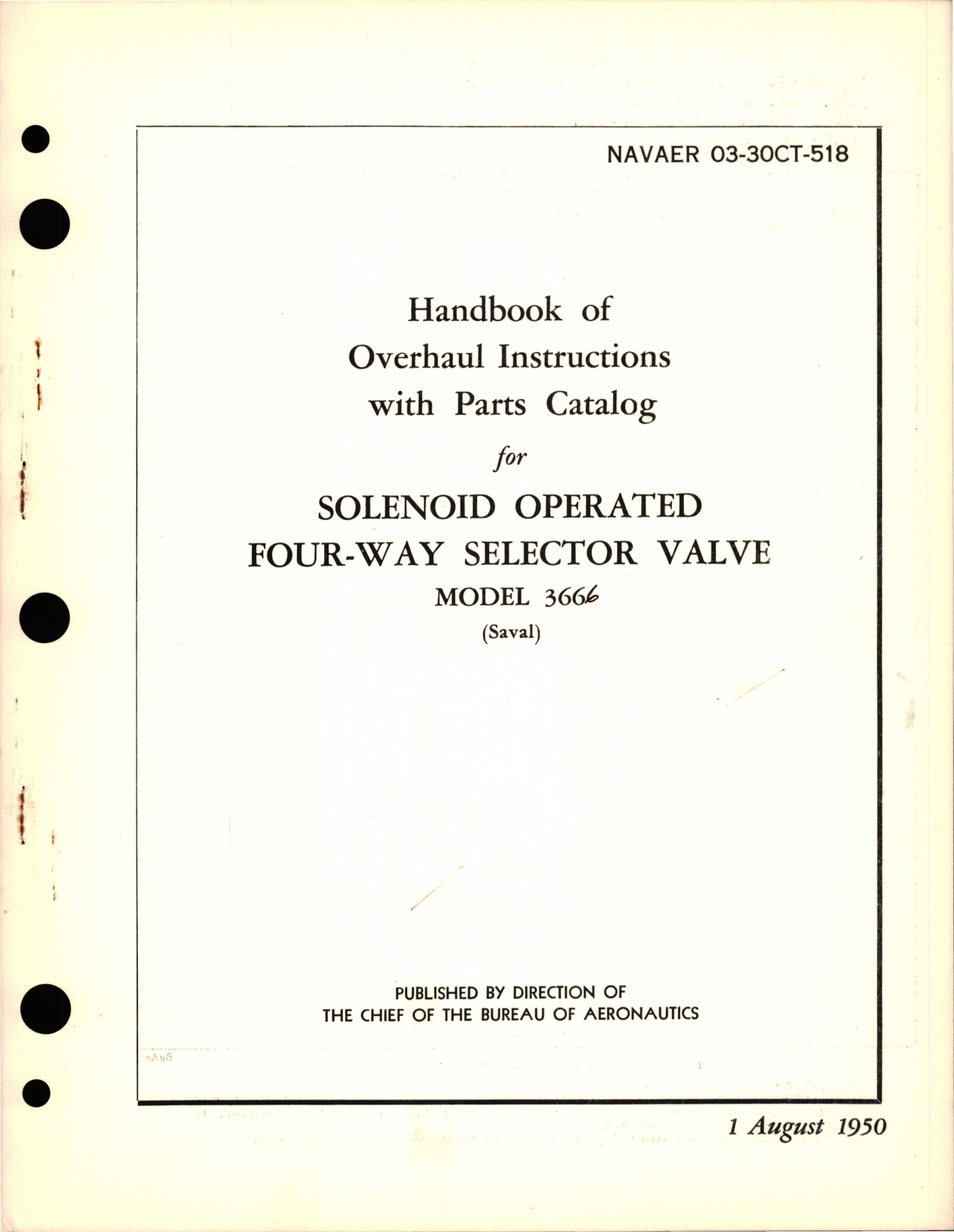 Sample page 1 from AirCorps Library document: Overhaul Instructions with Parts Catalog for Solenoid Operated Four Way Selector Valve - Model 3666
