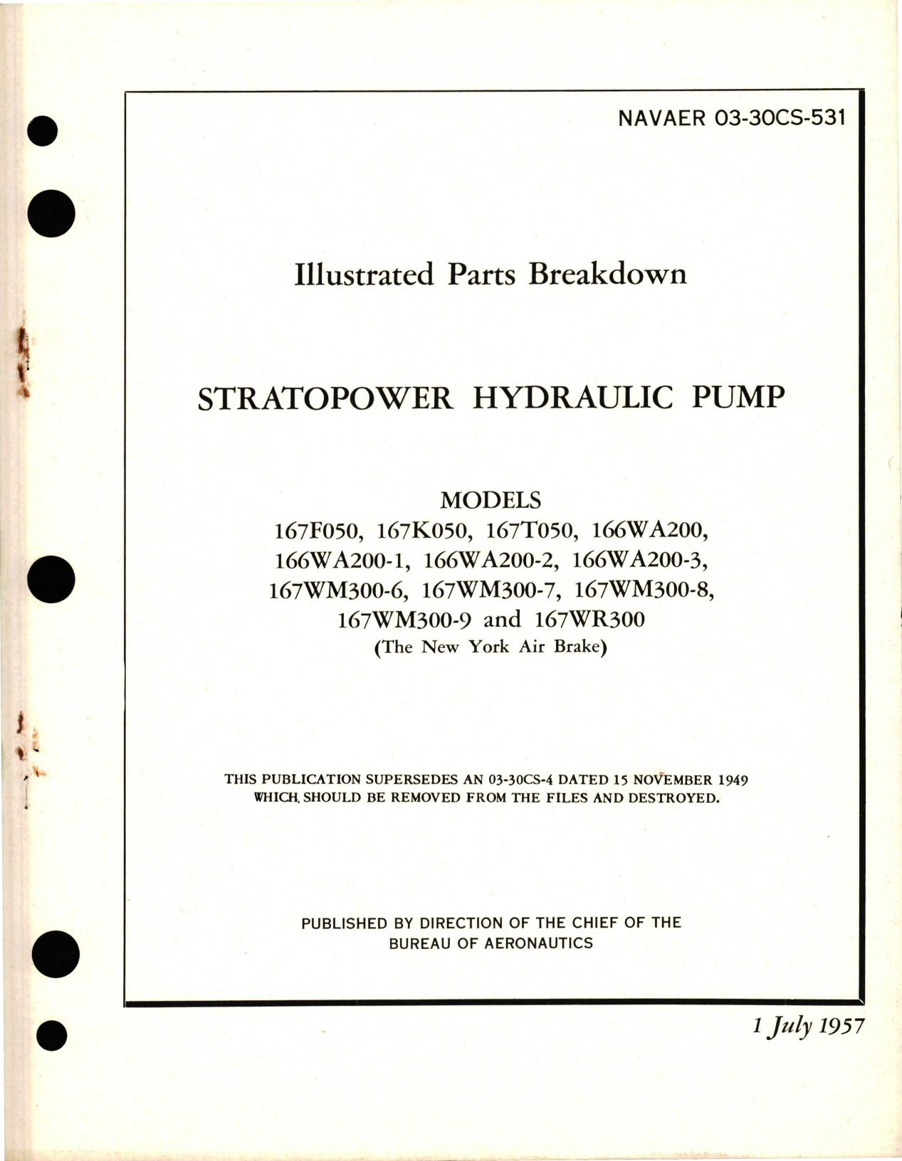 Sample page 1 from AirCorps Library document: Illustrated Parts Breakdown for Stratopower Hydraulic Pump