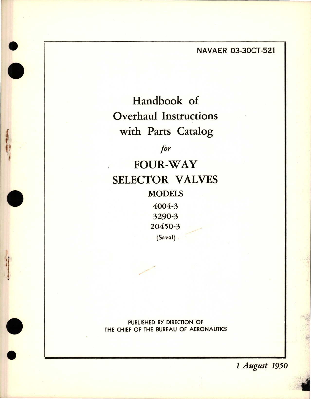 Sample page 1 from AirCorps Library document: Overhaul Instructions with Parts Catalog for Four Way Selector Valves - Models 4004-3, 3290-3, 20450-3