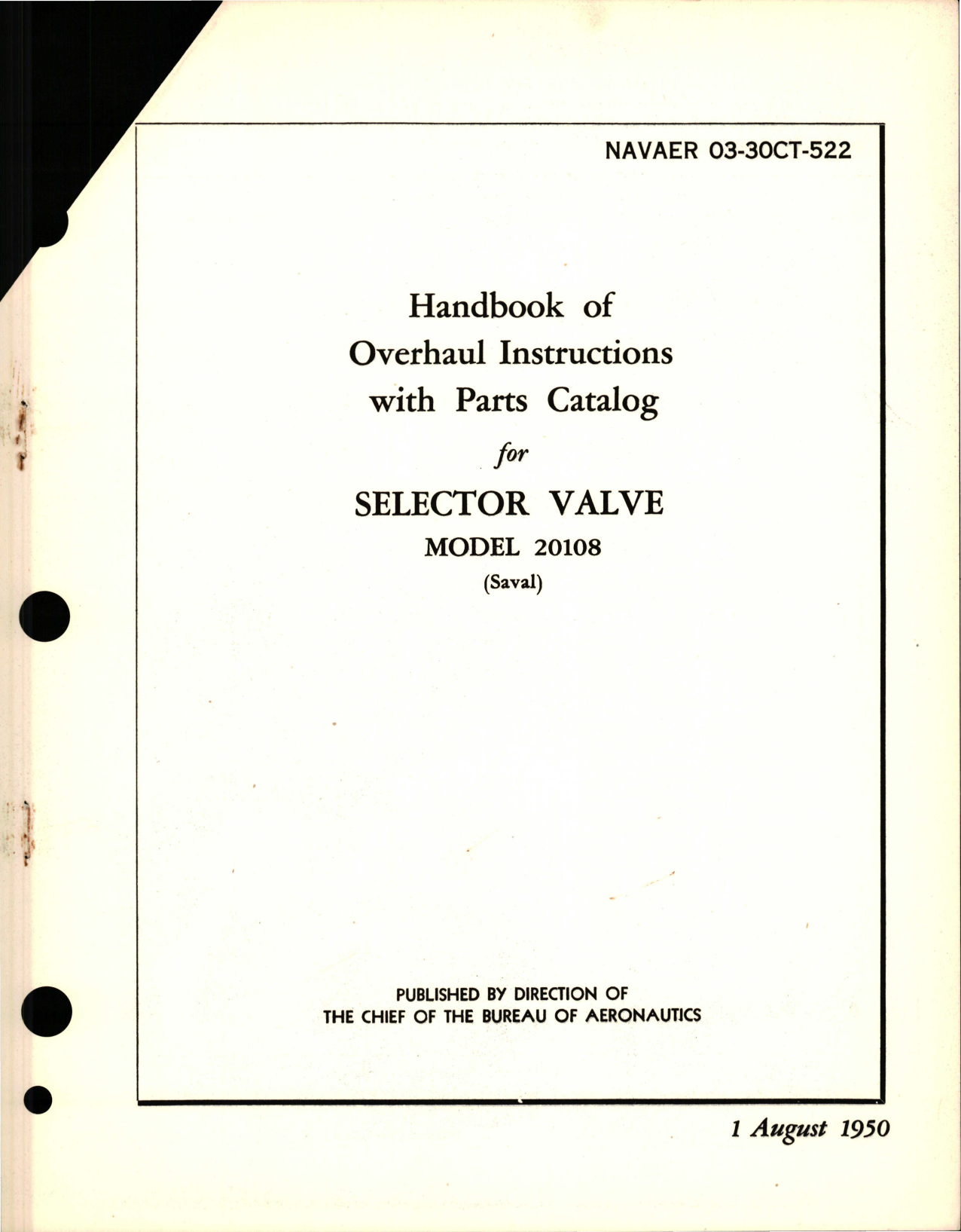 Sample page 1 from AirCorps Library document: Overhaul Instructions with Parts Catalog for Selector Valve - Model 20108