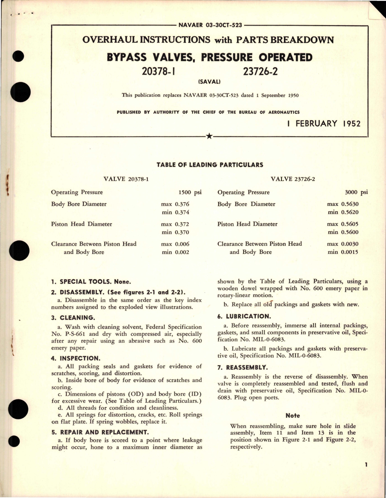 Sample page 1 from AirCorps Library document: Overhaul Instructions with Parts Breakdown for Pressure Operated Bypass Valves - 20378-1, 23726-2