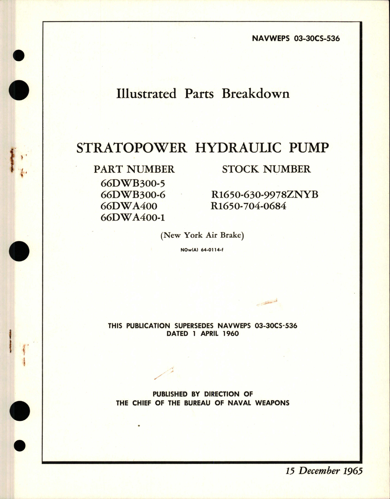 Sample page 1 from AirCorps Library document: Illustrated Parts Breakdown for Stratopower Hydraulic Pump