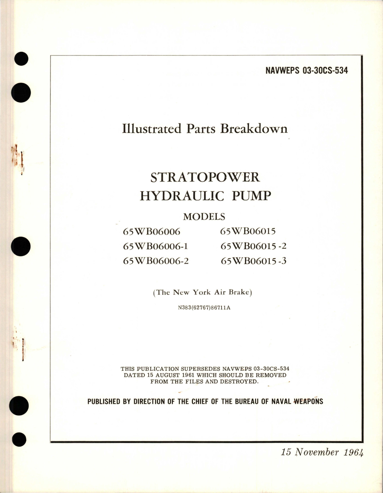 Sample page 1 from AirCorps Library document: Illustrated Parts Breakdown for Stratopower Hydraulic Pump