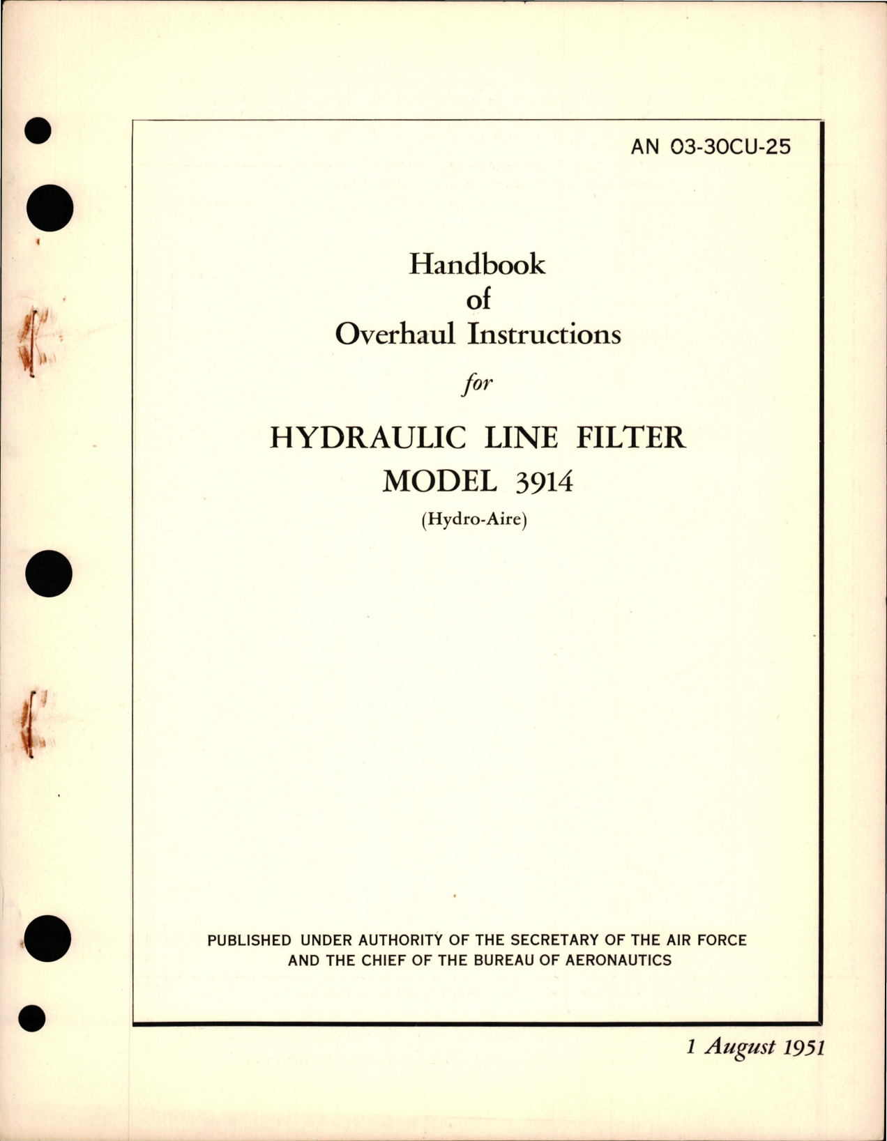 Sample page 1 from AirCorps Library document: Overhaul Instructions for Hydraulic Line Filter - Model 3914