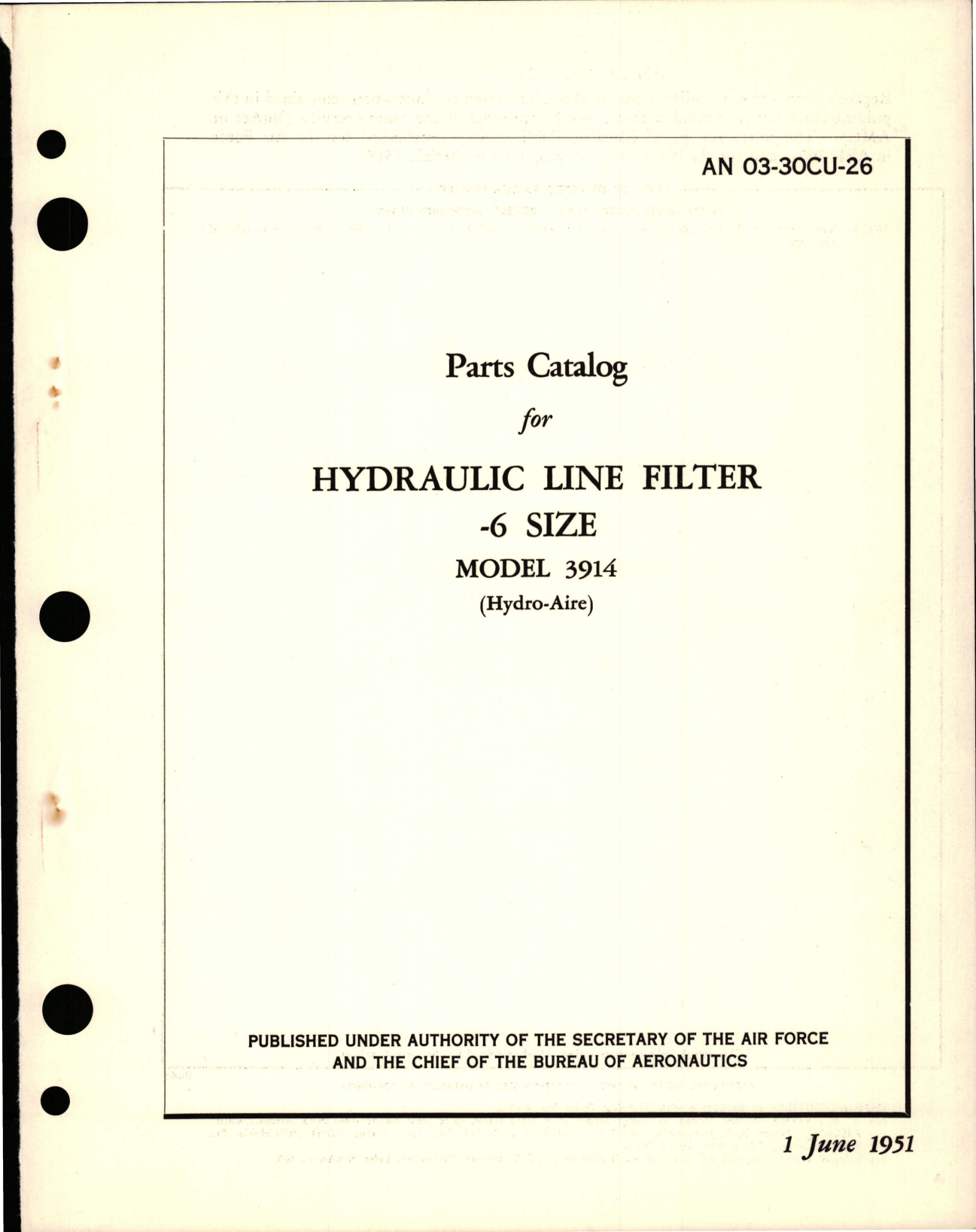 Sample page 1 from AirCorps Library document: Parts Catalog for Hydraulic Line Filter -6 size - Model 3914 