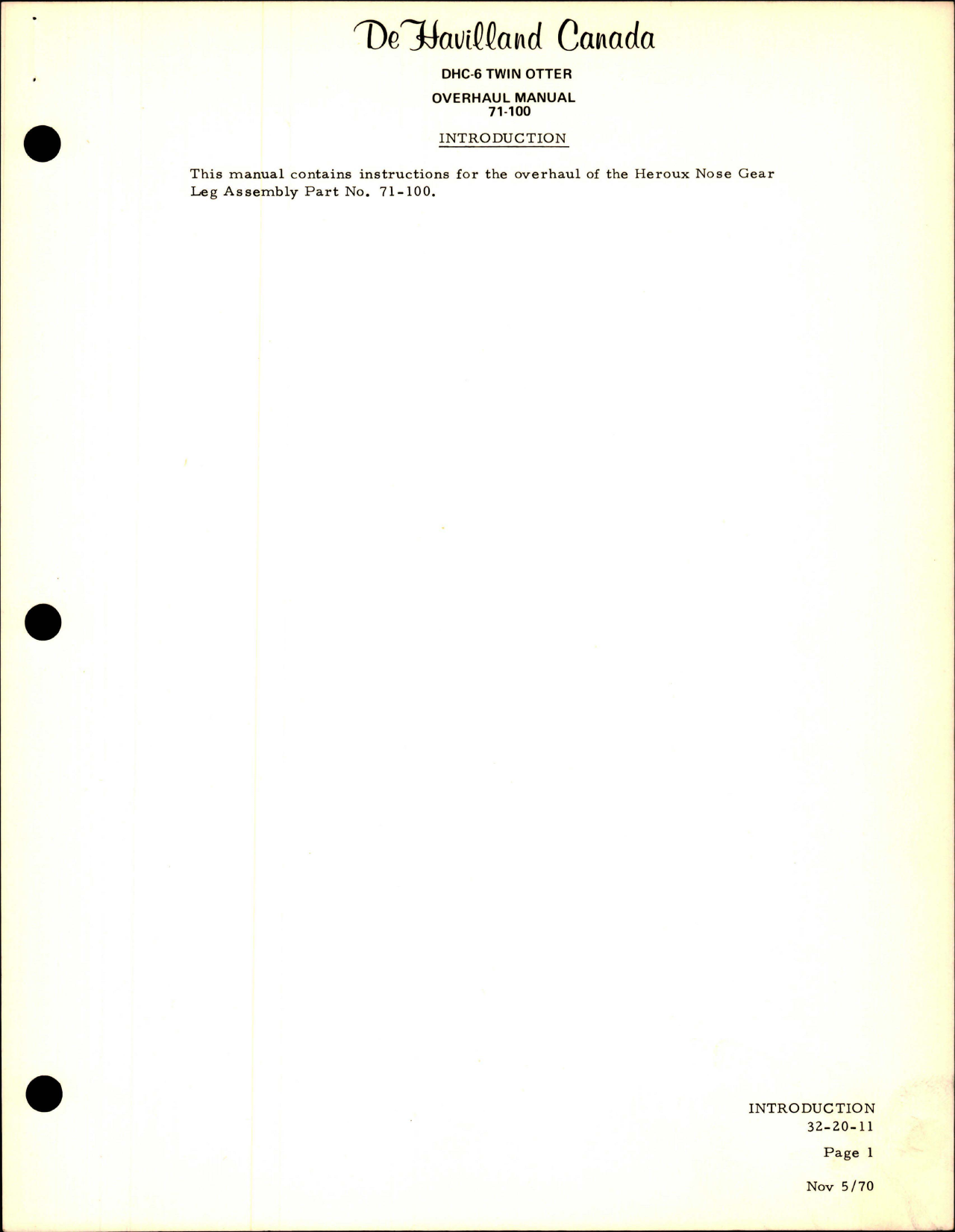 Sample page 7 from AirCorps Library document: Overhaul Manual for DHC-6 Twin Otter Nose Gear Leg Assembly - Part 71-100