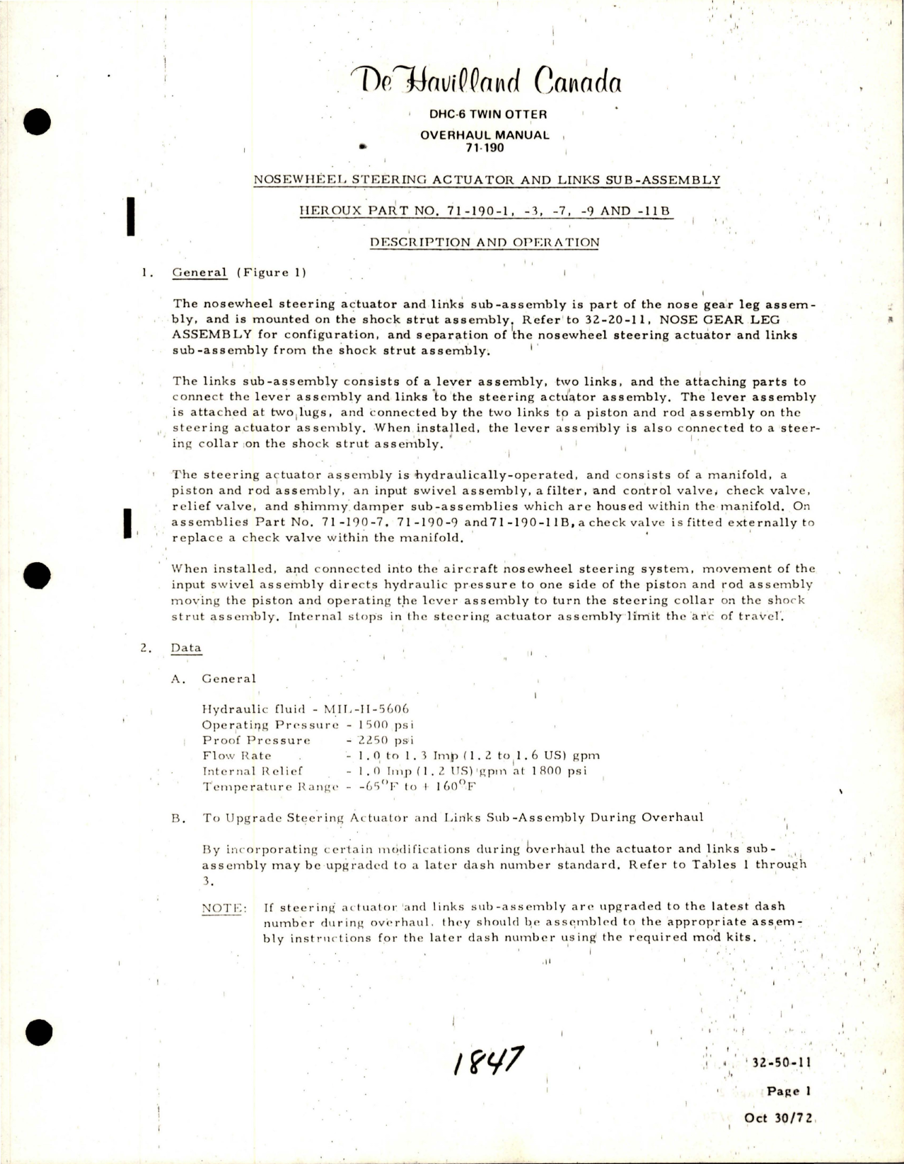 Sample page 7 from AirCorps Library document: Overhaul Manual for DHC-6 Twin Otter Nosewheel Steering Actuator and Links Sub Assembly - Part 71-190 