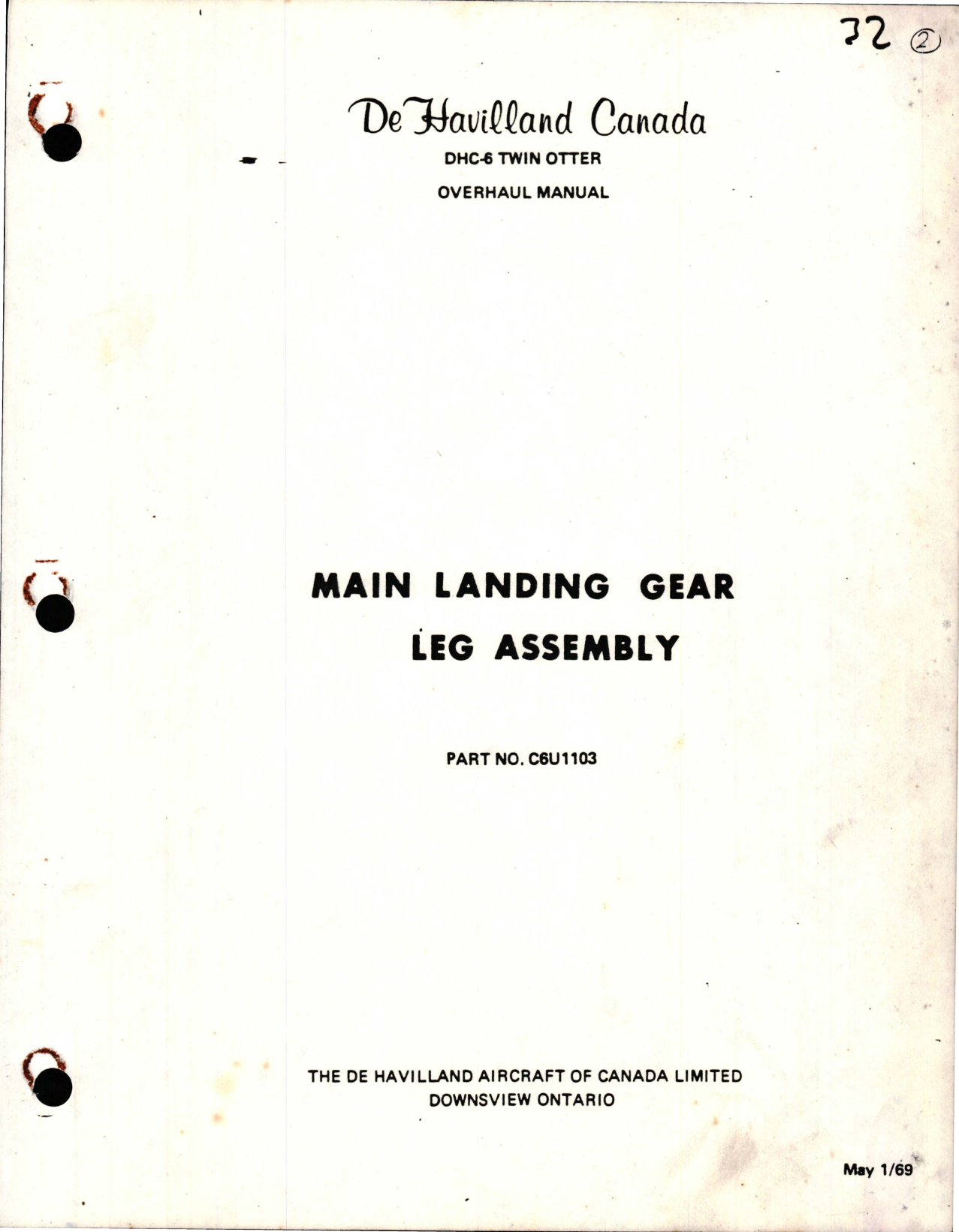 Sample page 1 from AirCorps Library document: Overhaul Manual for Main Landing Gear Leg Assembly for DHC-6 Twin Otter - Part C6U1103
