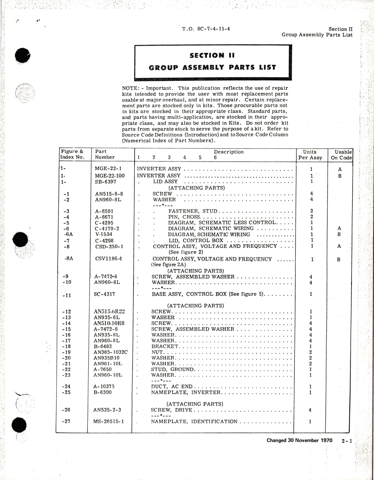 Sample page 7 from AirCorps Library document: Illustrated Parts Breakdown for Inverter Assembly - Part MGE-22-1, MGE-11-100