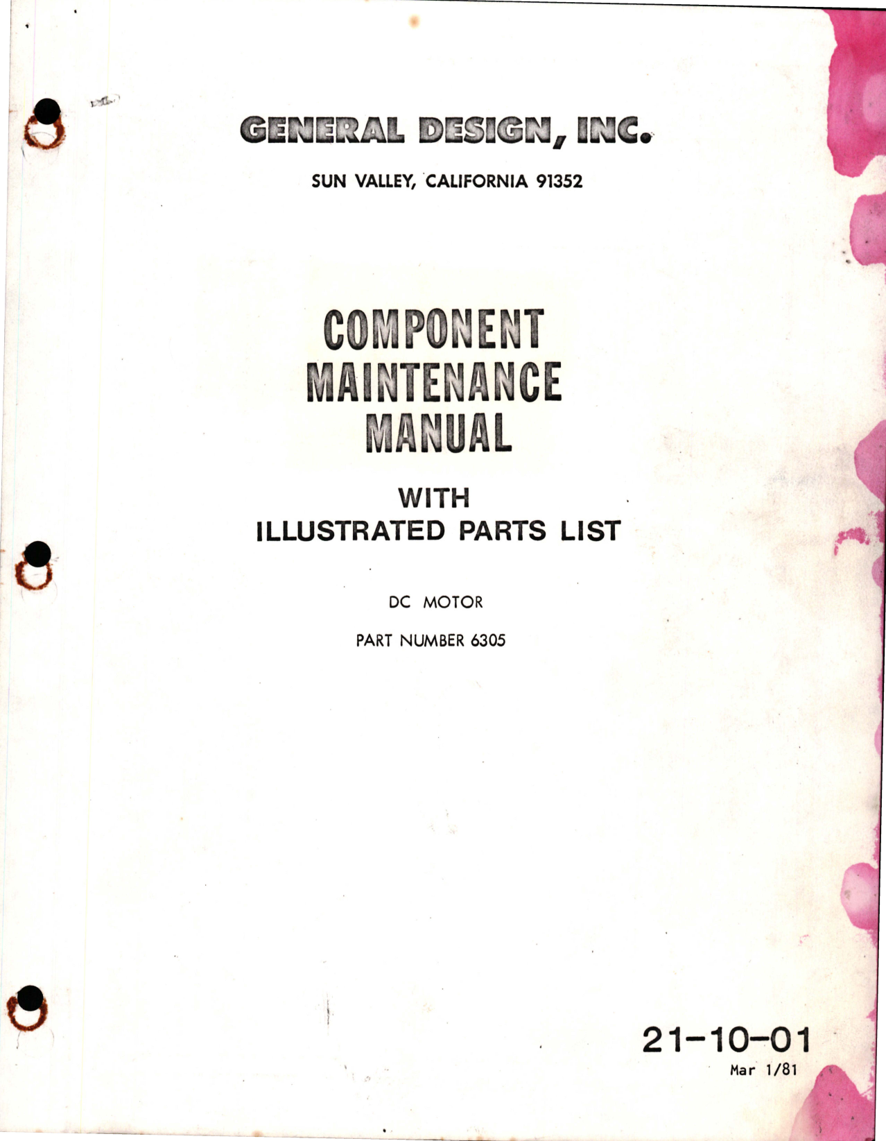 Sample page 1 from AirCorps Library document: Maintenance Manual with Illustrated Parts List for  DC Motor - Part 6305