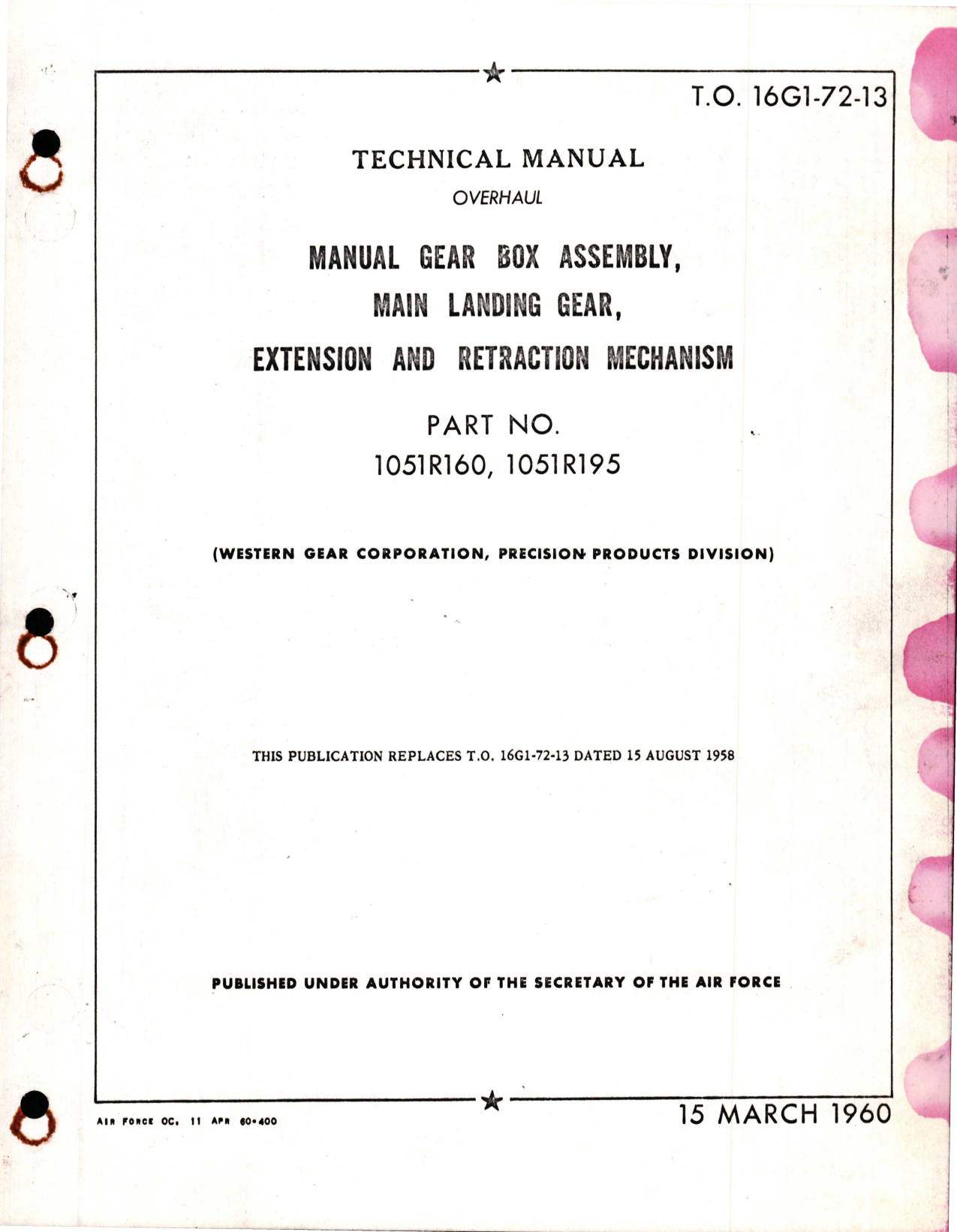 Sample page 1 from AirCorps Library document: Overhaul Instructions for Manual Gear Box Assembly, Main Landing Gear, Extension and Retraction Mechanism