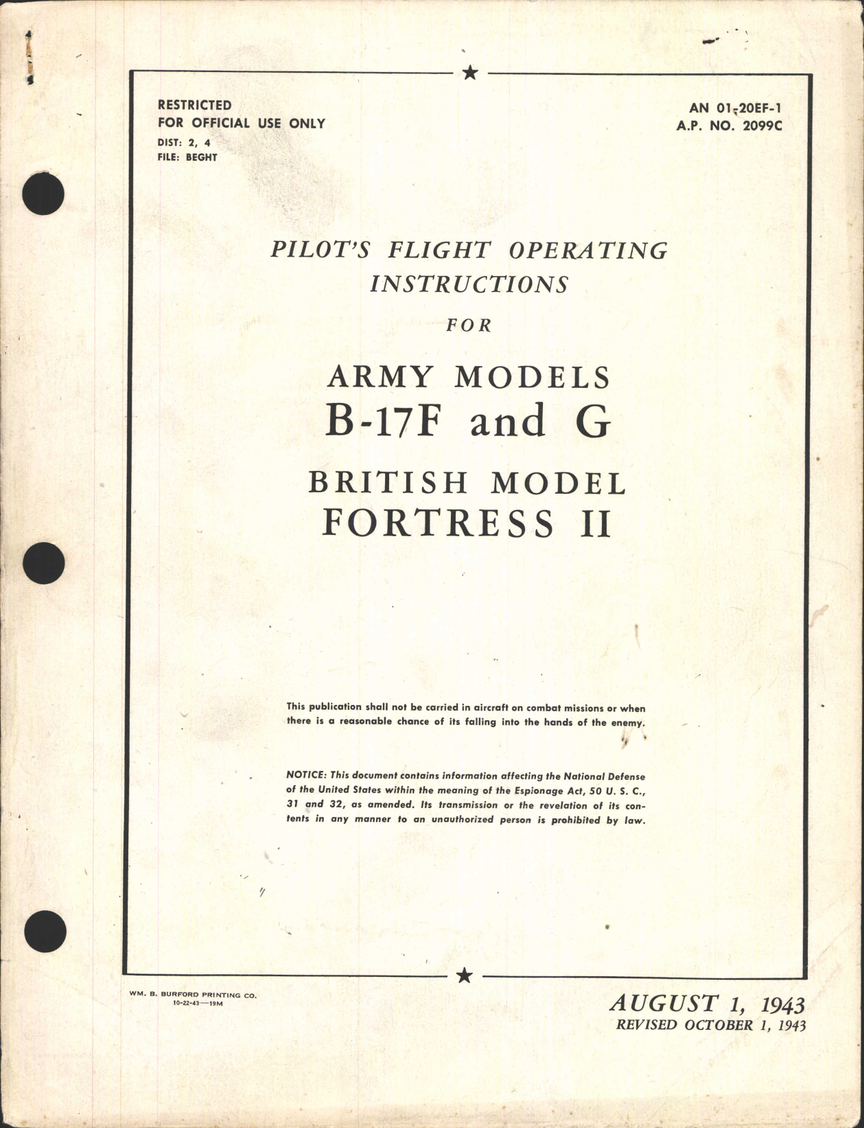 Sample page 1 from AirCorps Library document: Pilot's Flight Operating Instructions for B-17F and G