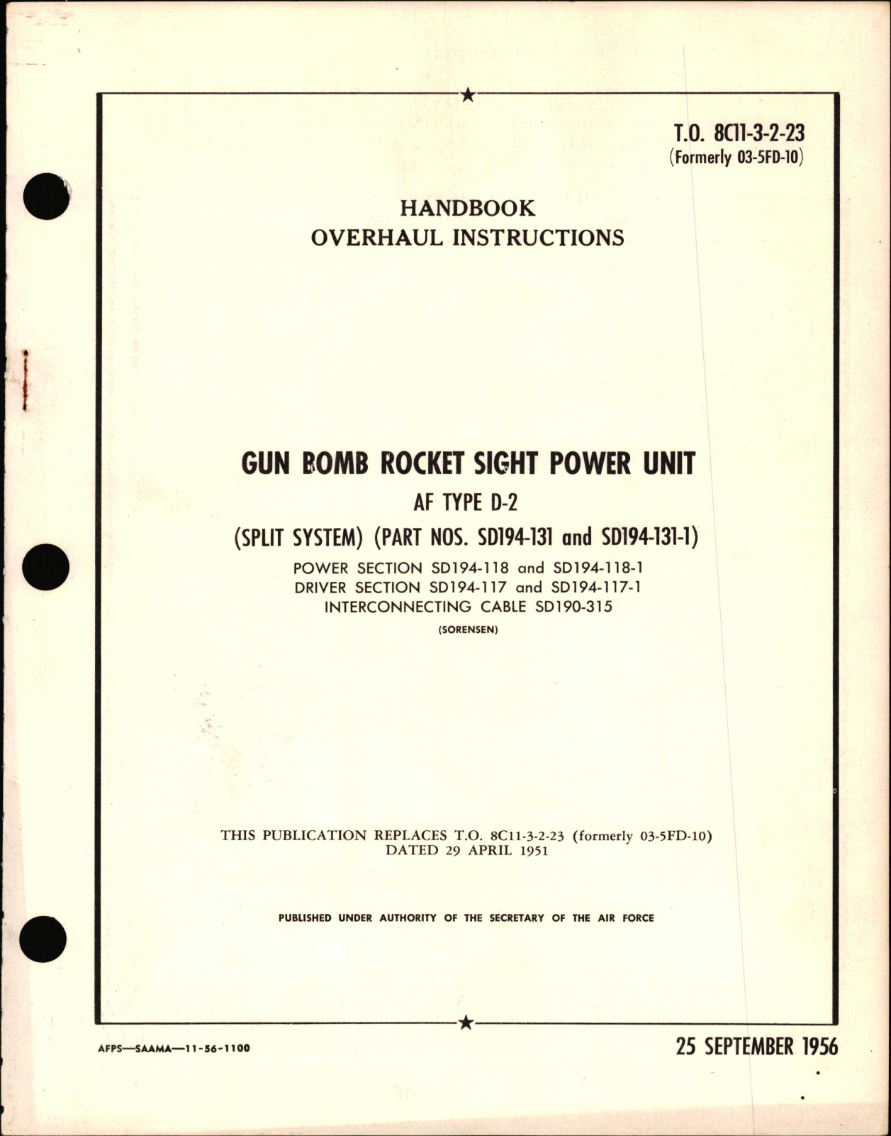 Sample page 1 from AirCorps Library document: Overhaul Instructions for Gun Bomb Rocket Sight Power Unit, AF Type D-2
