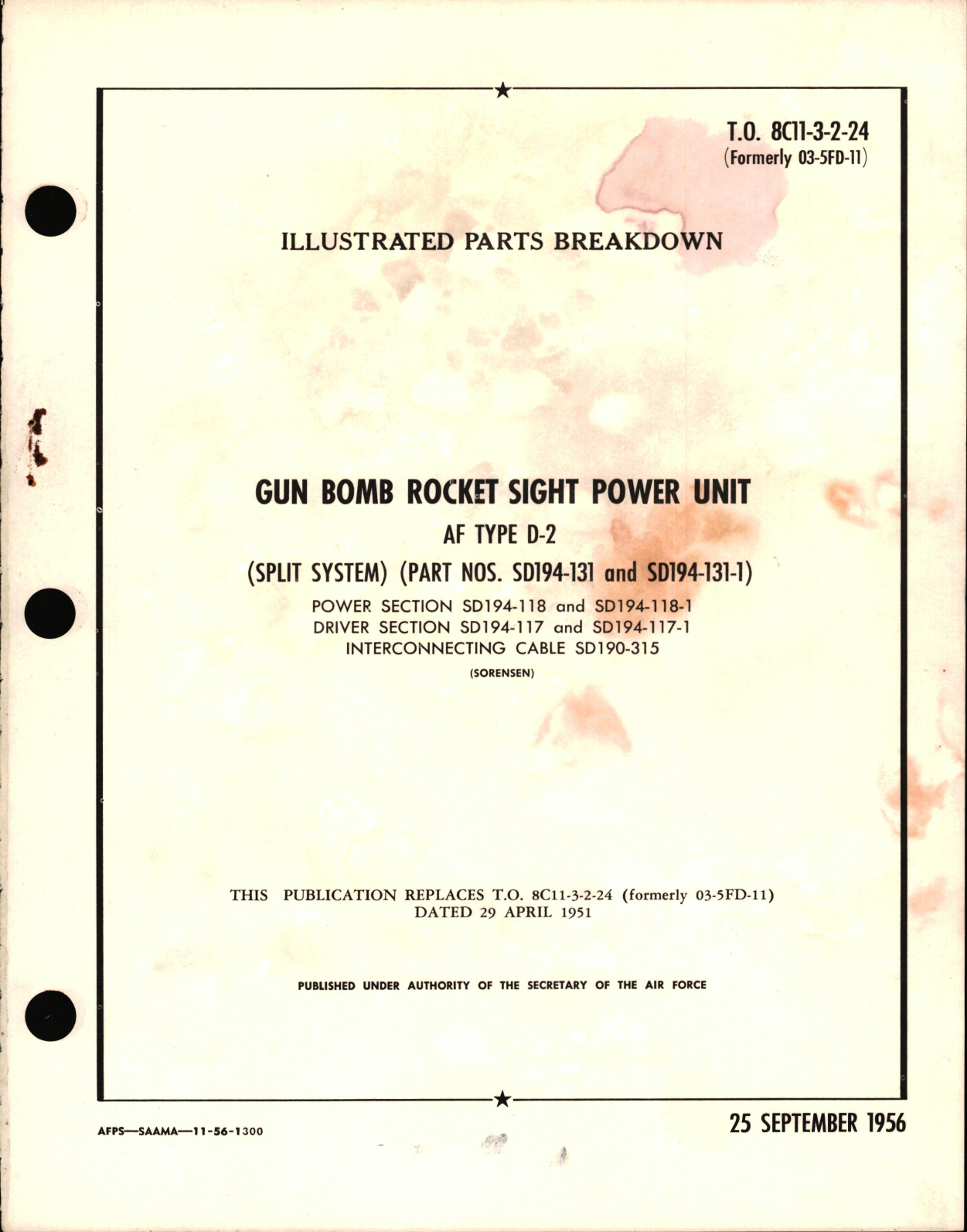 Sample page 1 from AirCorps Library document: Illustrated Parts Breakdown for Gun Bomb Rocket Sight Power Unit AF Type D-2