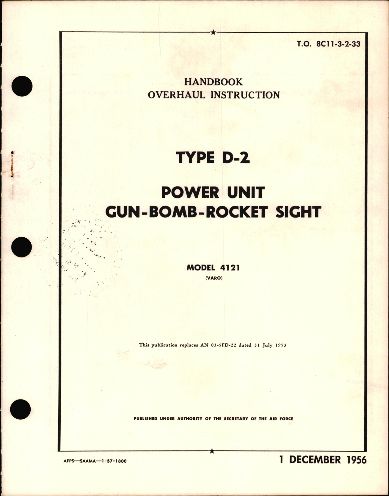 Sample page 1 from AirCorps Library document: Overhaul Instructions for Type D-2 Gun - Bomb - Rocket Sight Model 4121