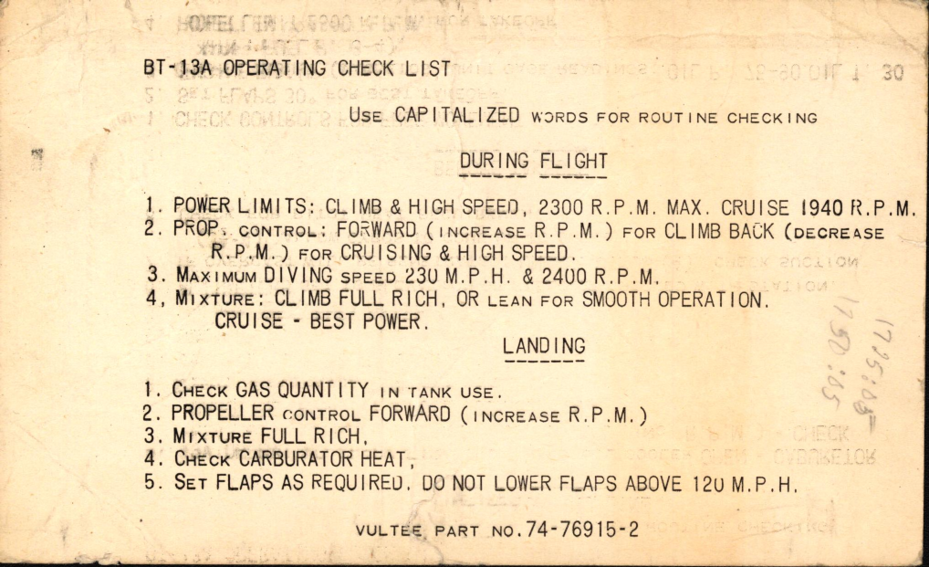 Sample page 1 from AirCorps Library document: BT-13A Operating Checklist,