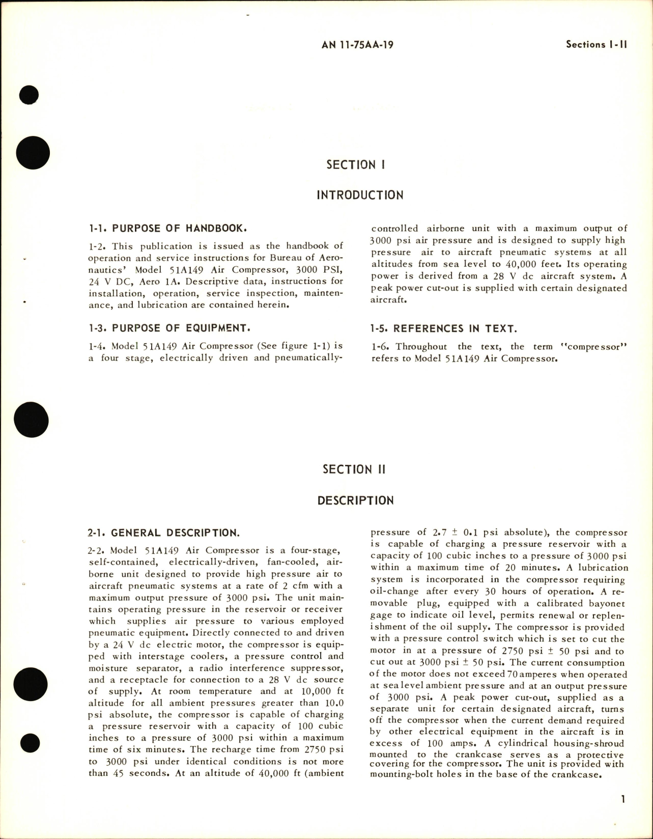 Sample page 5 from AirCorps Library document: Operation & Service Instructions for Model 51A149 300o-PSI 24-Volt-DC Aero 1A Air Compressor Part No. 51A149J198