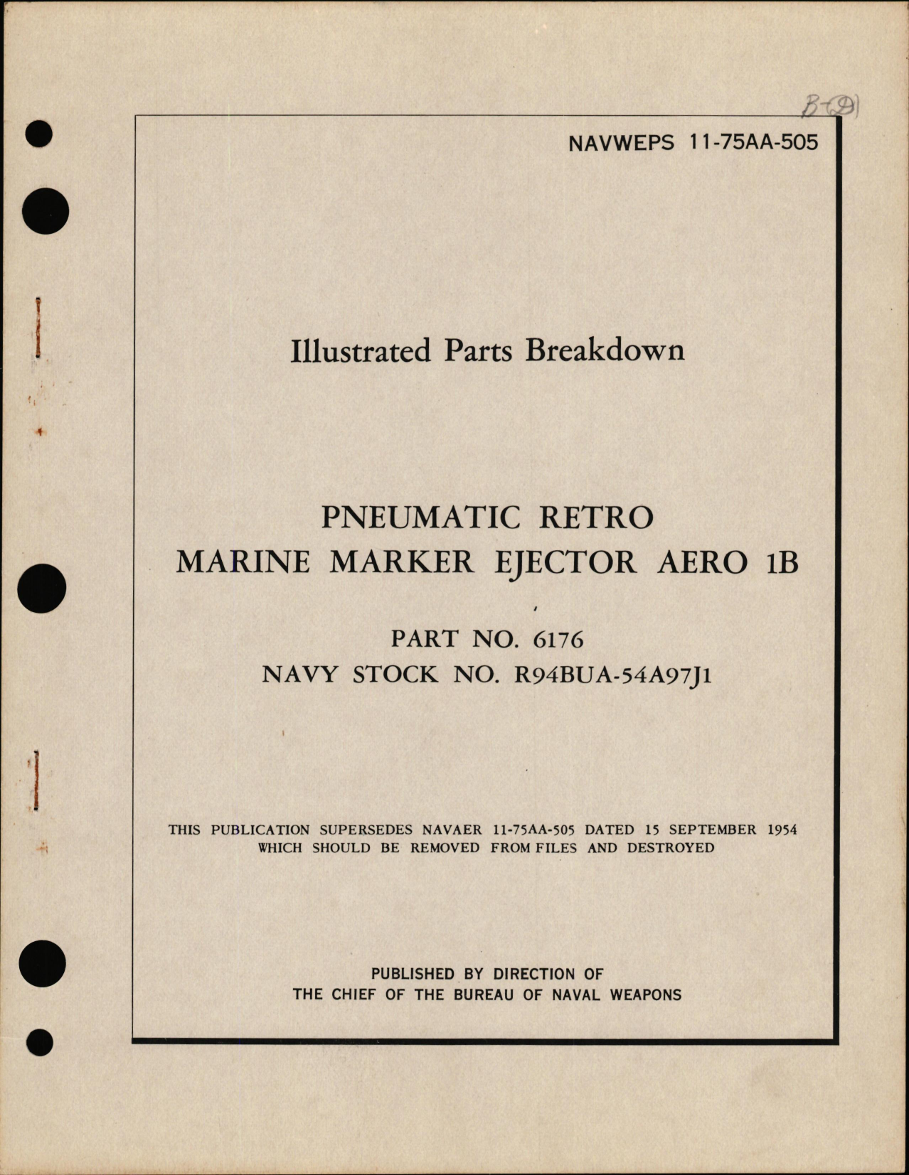 Sample page 1 from AirCorps Library document: Illustrated Parts Breakdown for Pneumatic Retro Marine Marker Ejector Aero 1B, Part No. 6176, R94BUA-5497J1