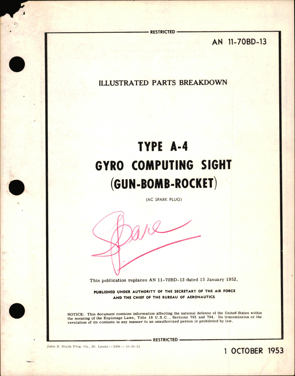 Sample page 1 from AirCorps Library document: Illustrated Parts Breakdown for Type A-4 Gyro Computing Sight (Gun, Bomb, Rocket)