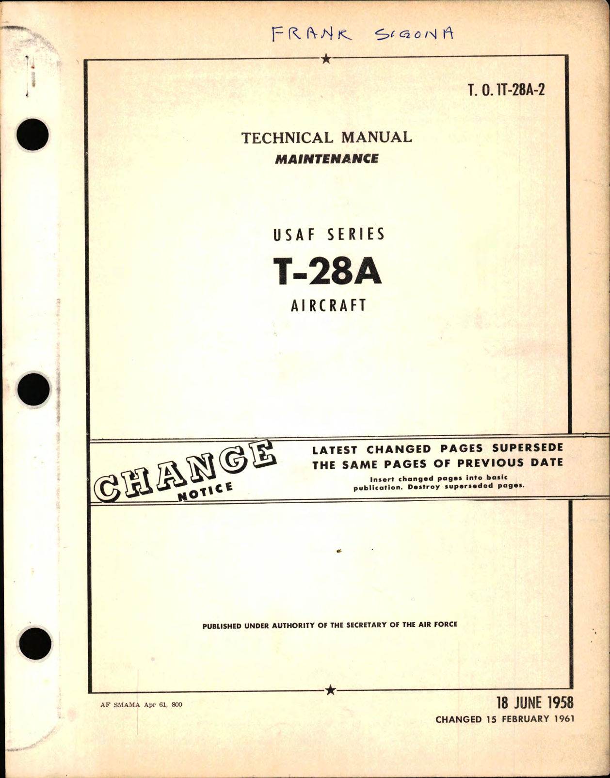 Sample page 1 from AirCorps Library document: Maintenance Manual for T-28A Aircraft
