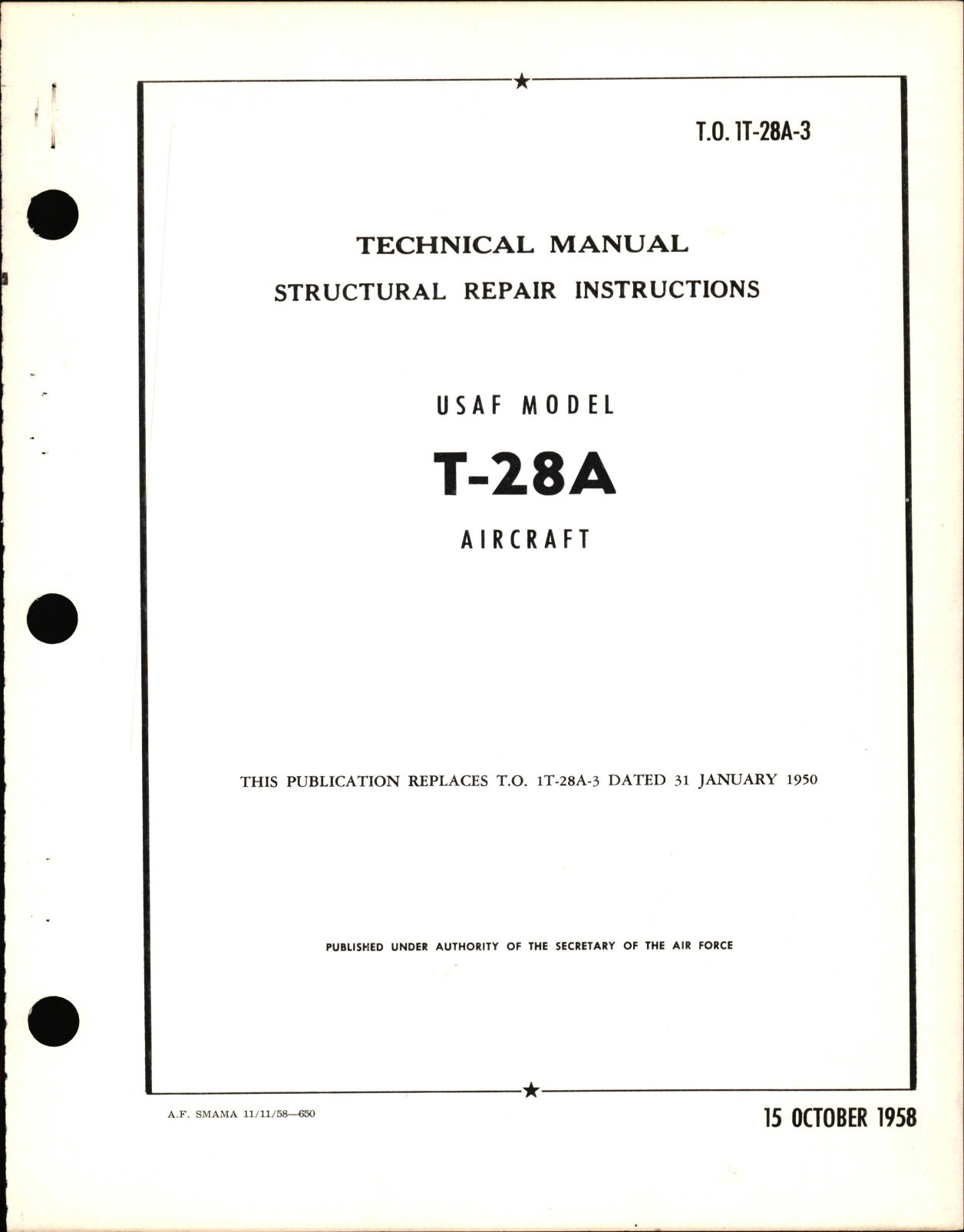 Sample page 1 from AirCorps Library document: Structural Repair Instructions for T-28A Aircraft, 