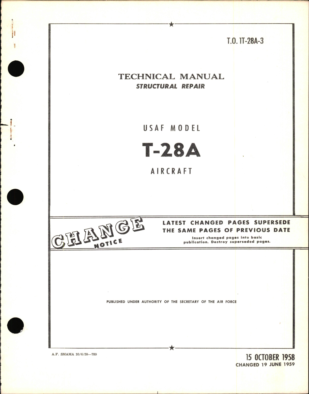 Sample page 1 from AirCorps Library document: Structural Repair Instructions for T-28A Aircraft