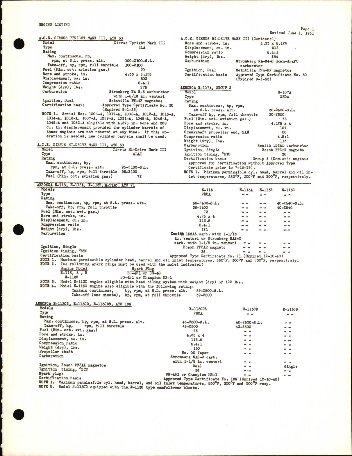 Sample page 5 from AirCorps Library document: Engine Specifications Listing 