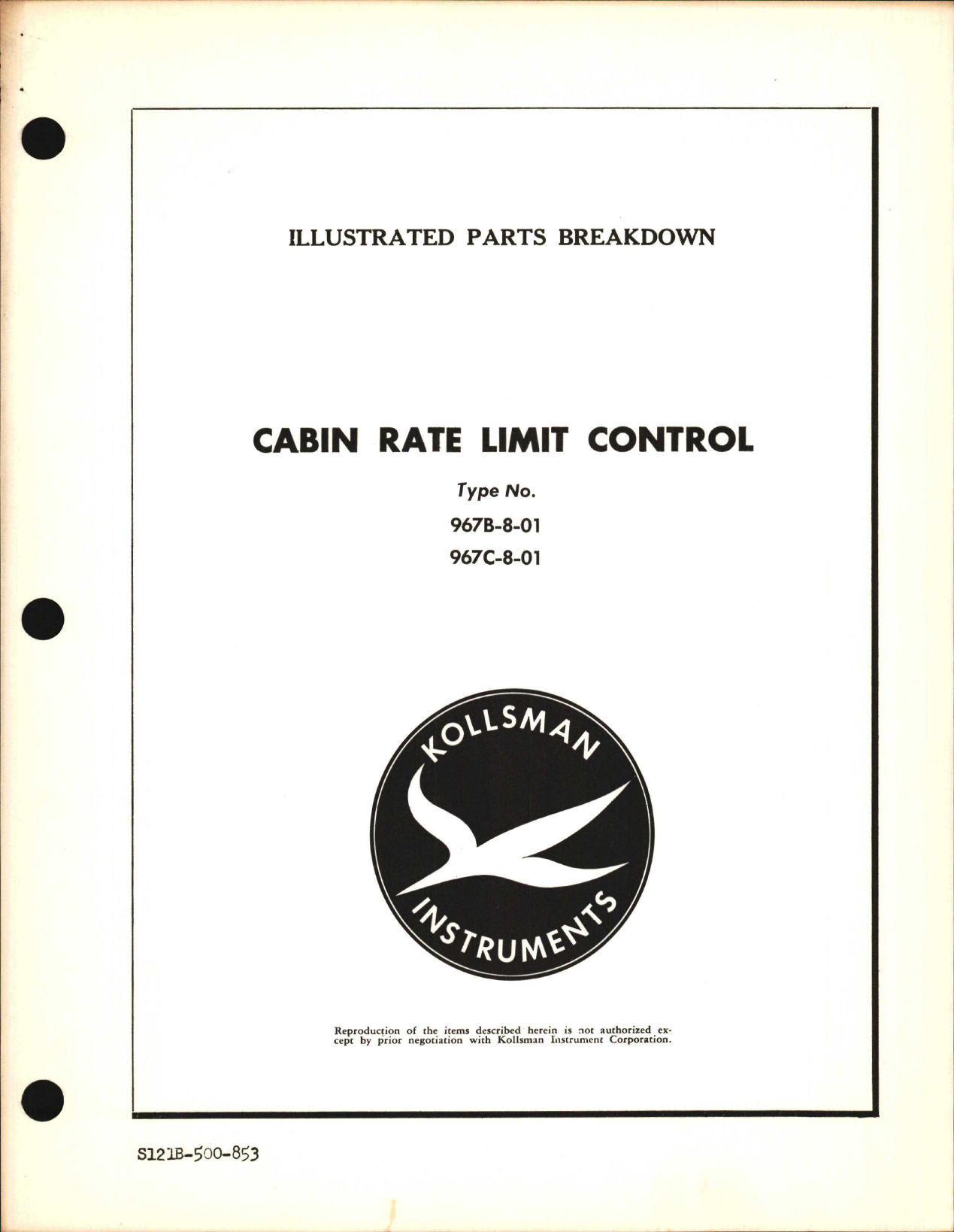 Sample page 1 from AirCorps Library document: Illustrated Parts Breakdown for Kollsman Cabin Rate Limit Control