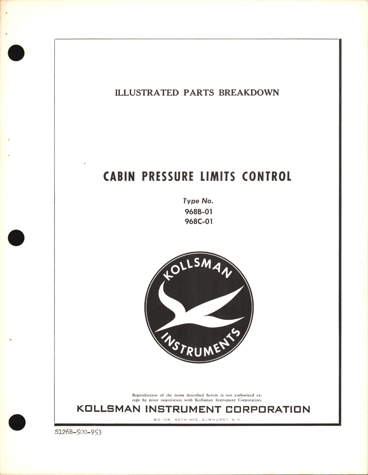 Sample page 1 from AirCorps Library document: Illustrated Parts Breakdown for Kollsman Cabin Pressure Limits Control