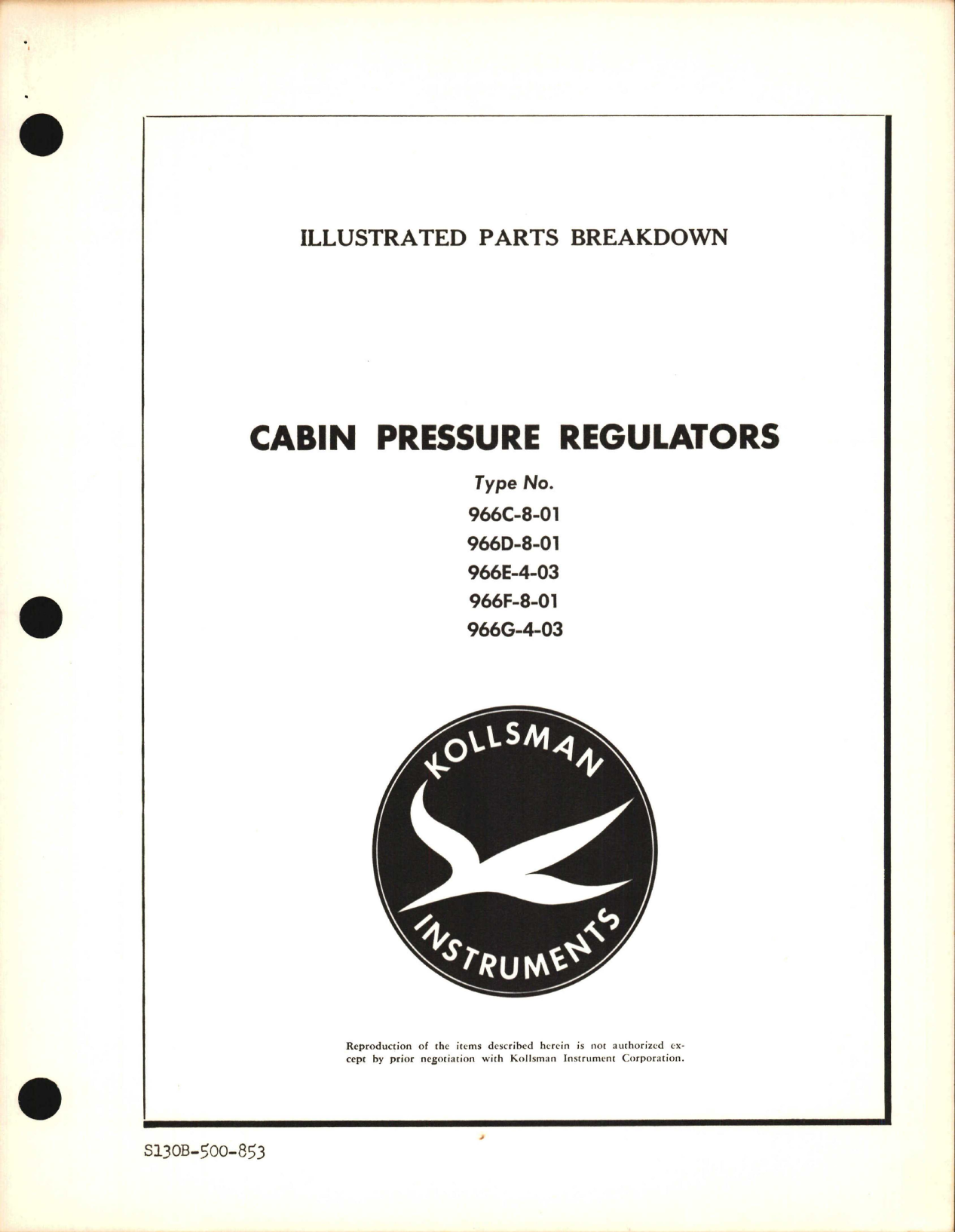 Sample page 1 from AirCorps Library document: Illustrated Parts Breakdown for Kollsman Cabin Pressure Regulators