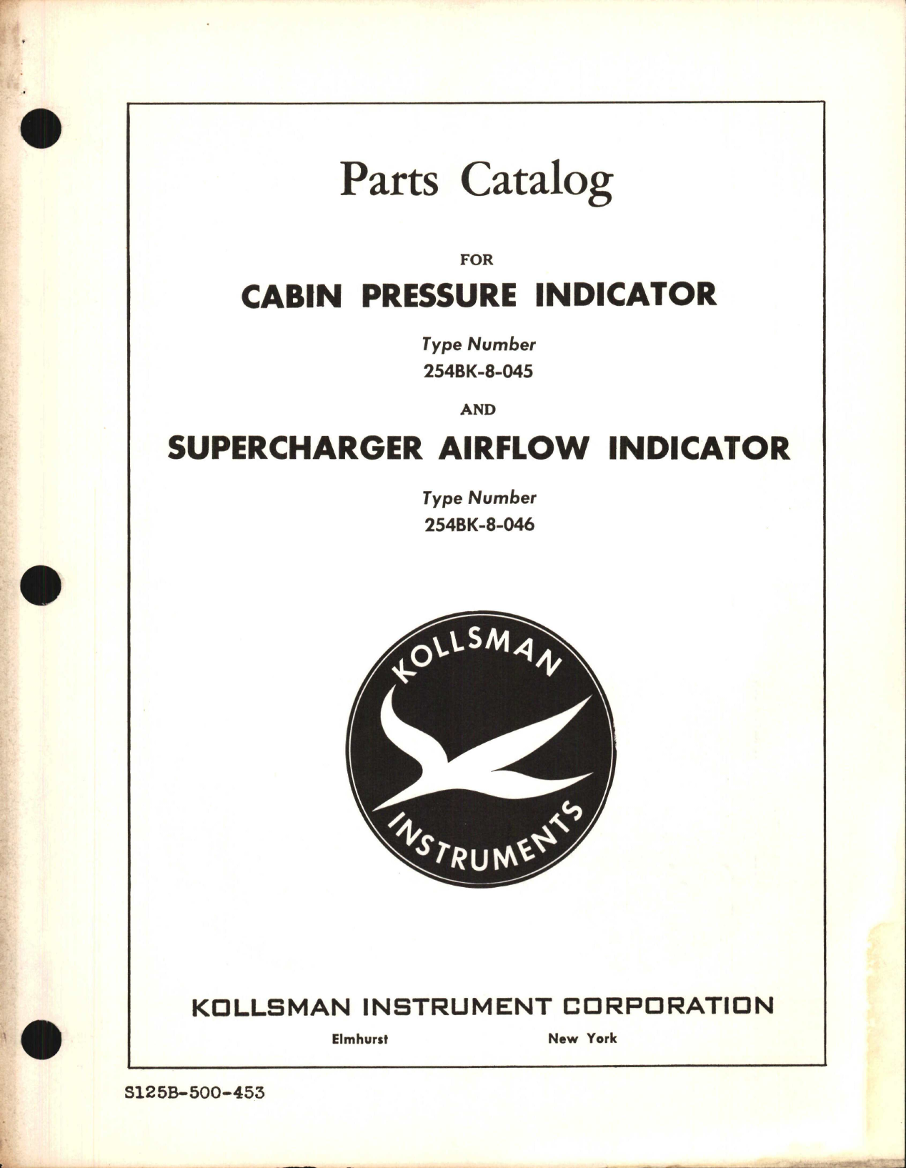 Sample page 1 from AirCorps Library document: Parts Catalog for Kollsman Cabin Pressure Indicator and Supercharger Airflow Indicator