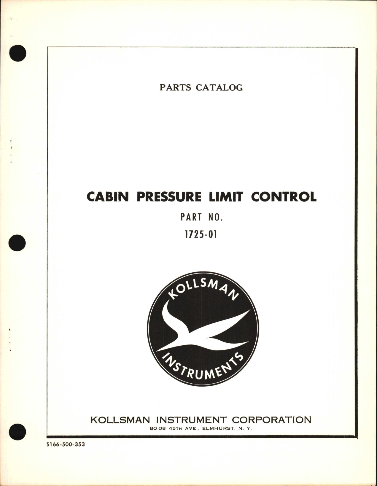 Sample page 1 from AirCorps Library document: Parts Catalog for Kollsman Cabin Pressure Limit Control 1725-01
