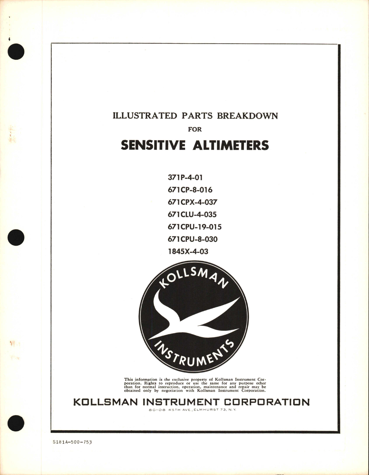 Sample page 1 from AirCorps Library document: Illustrated Parts Breakdown for Kollsman Sensitive Altimeters