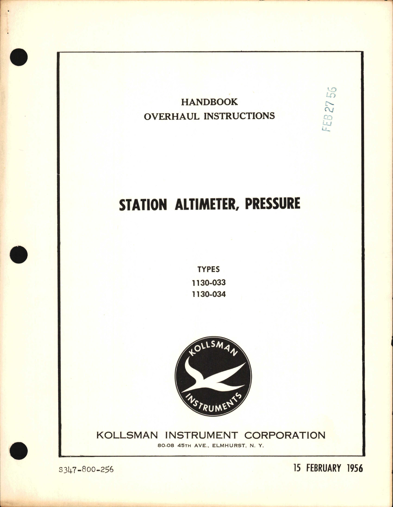 Sample page 1 from AirCorps Library document: Overhaul Instructions for Kollsman Pressure Station Altimeter