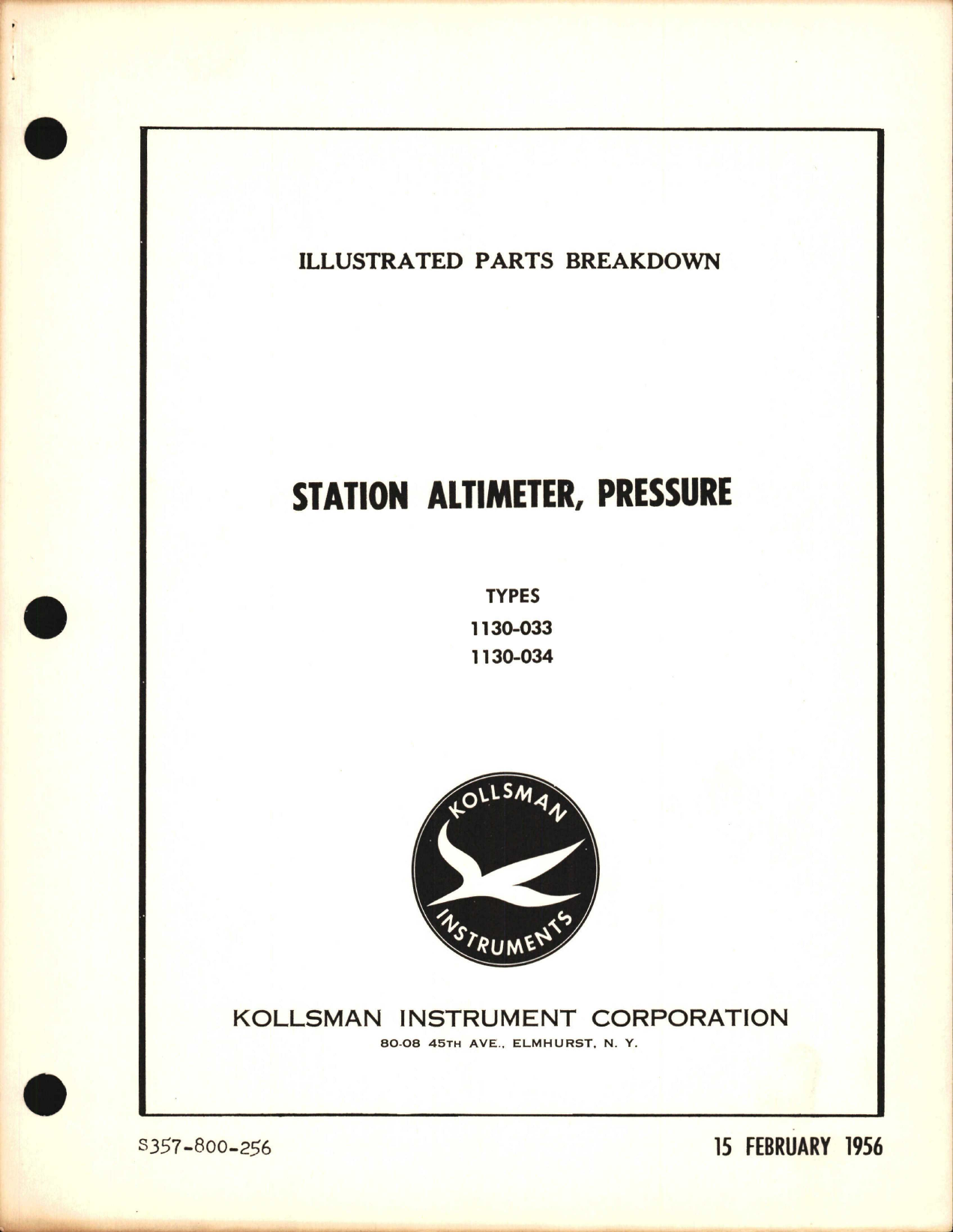 Sample page 1 from AirCorps Library document: Illustrated Parts Breakdown for Kollsman Pressure Station Altimeter