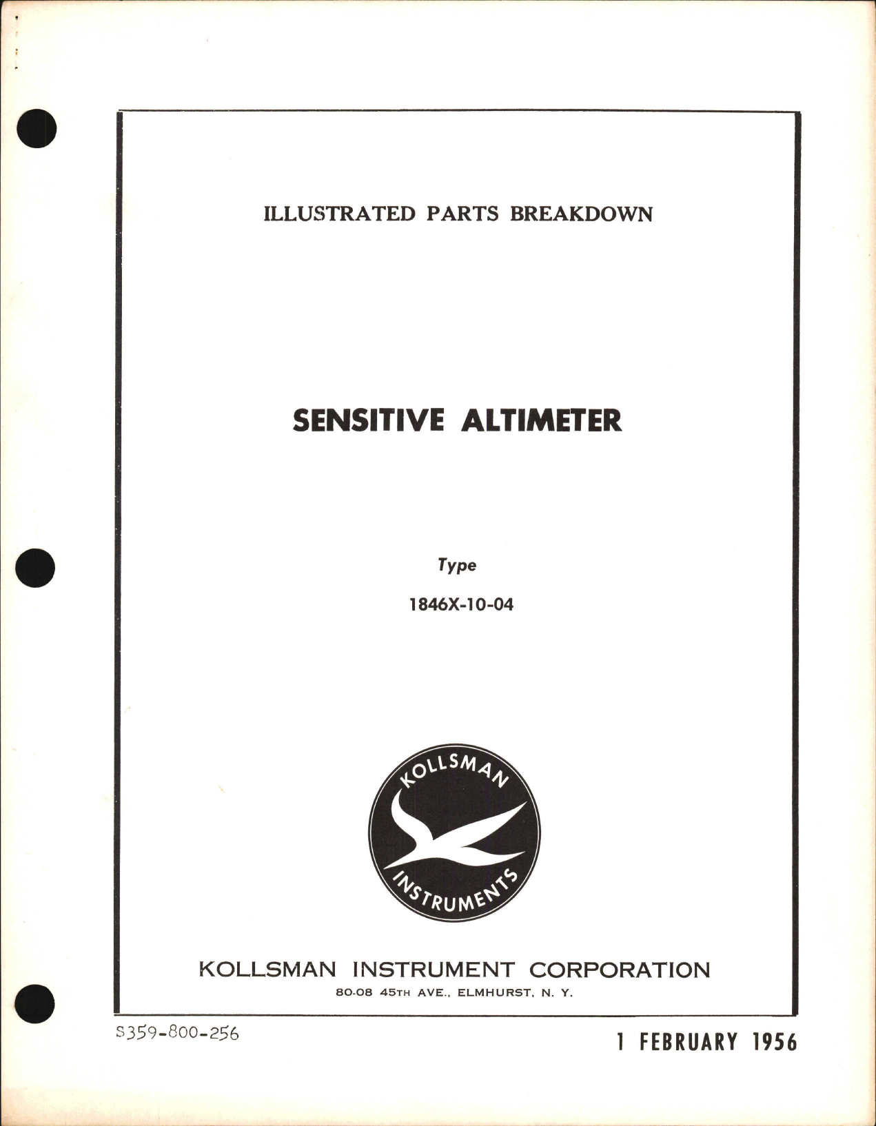 Sample page 1 from AirCorps Library document: Illustrated Parts Breakdown for Kollsman Sensitive Altimeter 186X-10-04