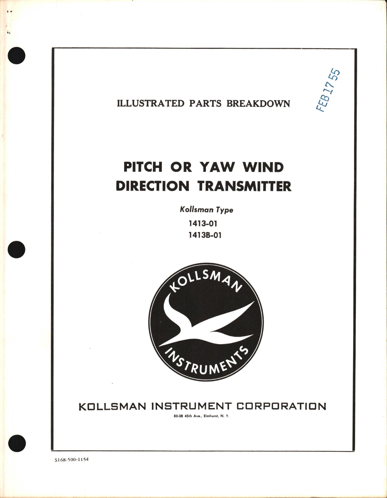 Sample page 1 from AirCorps Library document: Illustrated Parts Breakdown for Kollsman Pitch or Yaw Wind Direction Transmitter