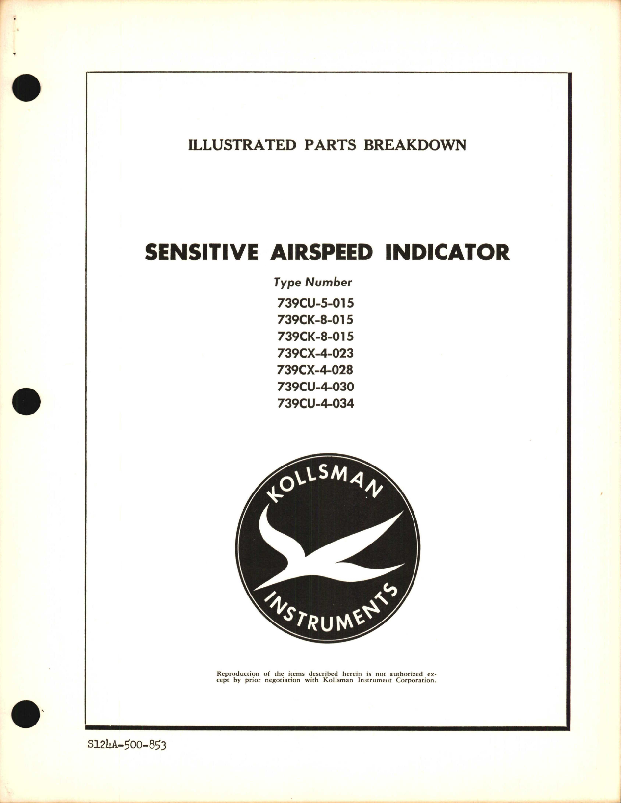 Sample page 1 from AirCorps Library document: Illustrated Parts Breakdown for Kollsman Sensitive Airspeed Indicator