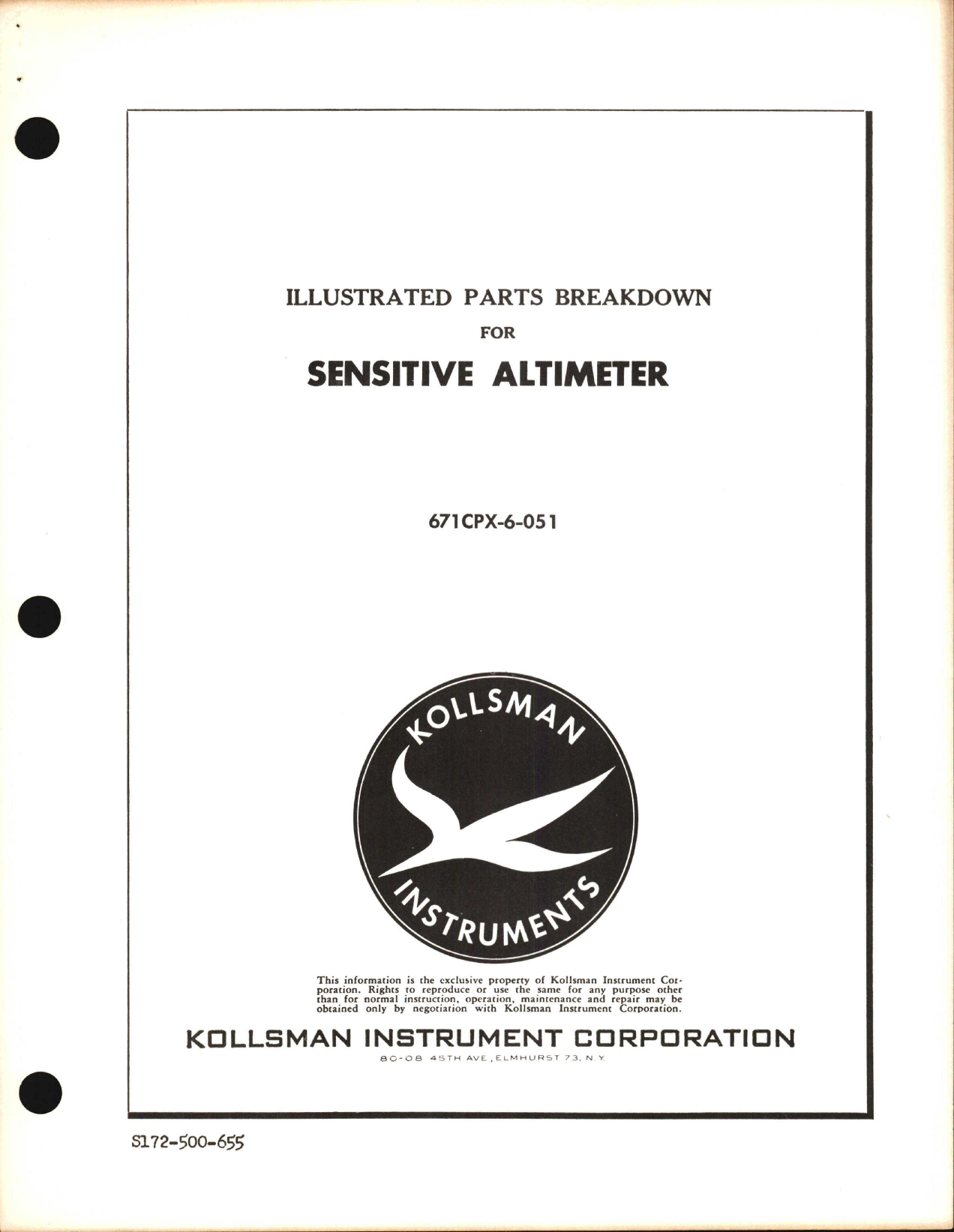 Sample page 1 from AirCorps Library document: Illustrated Parts Breakdown for Kollsman Sensitive Altimeter 671CPX-6-051